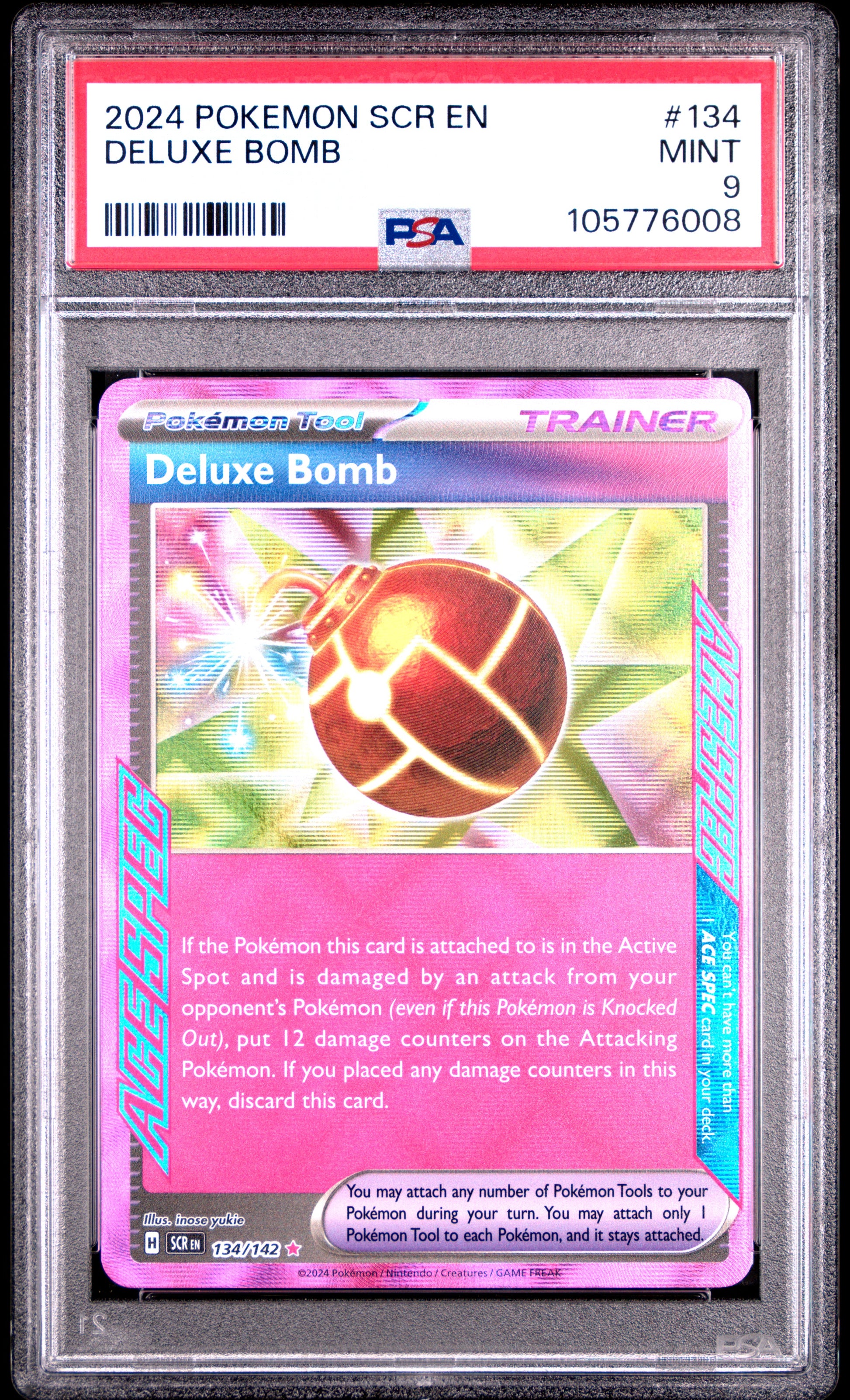 DELUXE BOMB 134/142 Common POKEMON SCR EN-STELLAR CROWN PSA9 MINT 9 PSA population 90 <a href=https://www.psacard.com/cert/105776008/psa>https://www.psacard.com/cert/105776008/psa</a>