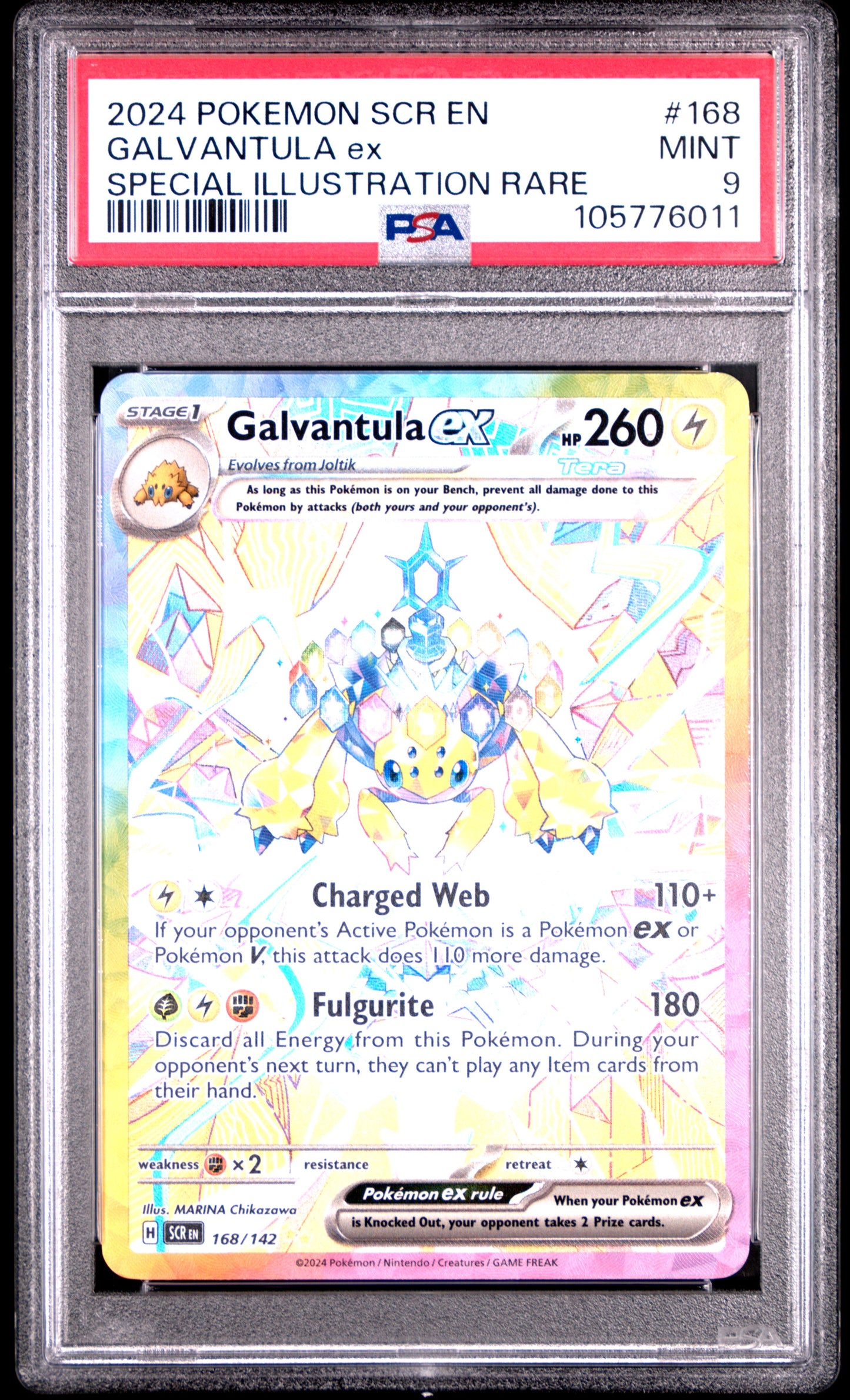 GALVANTULA EX 168/142 Common POKEMON SCR EN-STELLAR CROWN SPECIAL ILLUSTRATION RARE PSA9 MINT 9 PSA population 1195 <a href=https://www.psacard.com/cert/105776011/psa>https://www.psacard.com/cert/105776011/psa</a>