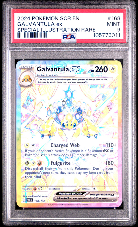 GALVANTULA EX 168/142 Common POKEMON SCR EN-STELLAR CROWN SPECIAL ILLUSTRATION RARE PSA9 MINT 9 PSA population 1195 <a href=https://www.psacard.com/cert/105776011/psa>https://www.psacard.com/cert/105776011/psa</a>