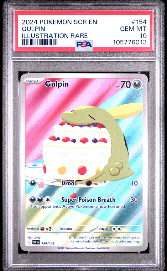 GULPIN 154/142 Common POKEMON SCR EN-STELLAR CROWN ILLUSTRATION RARE PSA10 GEM MT 10 PSA population 886 <a href=https://www.psacard.com/cert/105776013/psa>https://www.psacard.com/cert/105776013/psa</a>