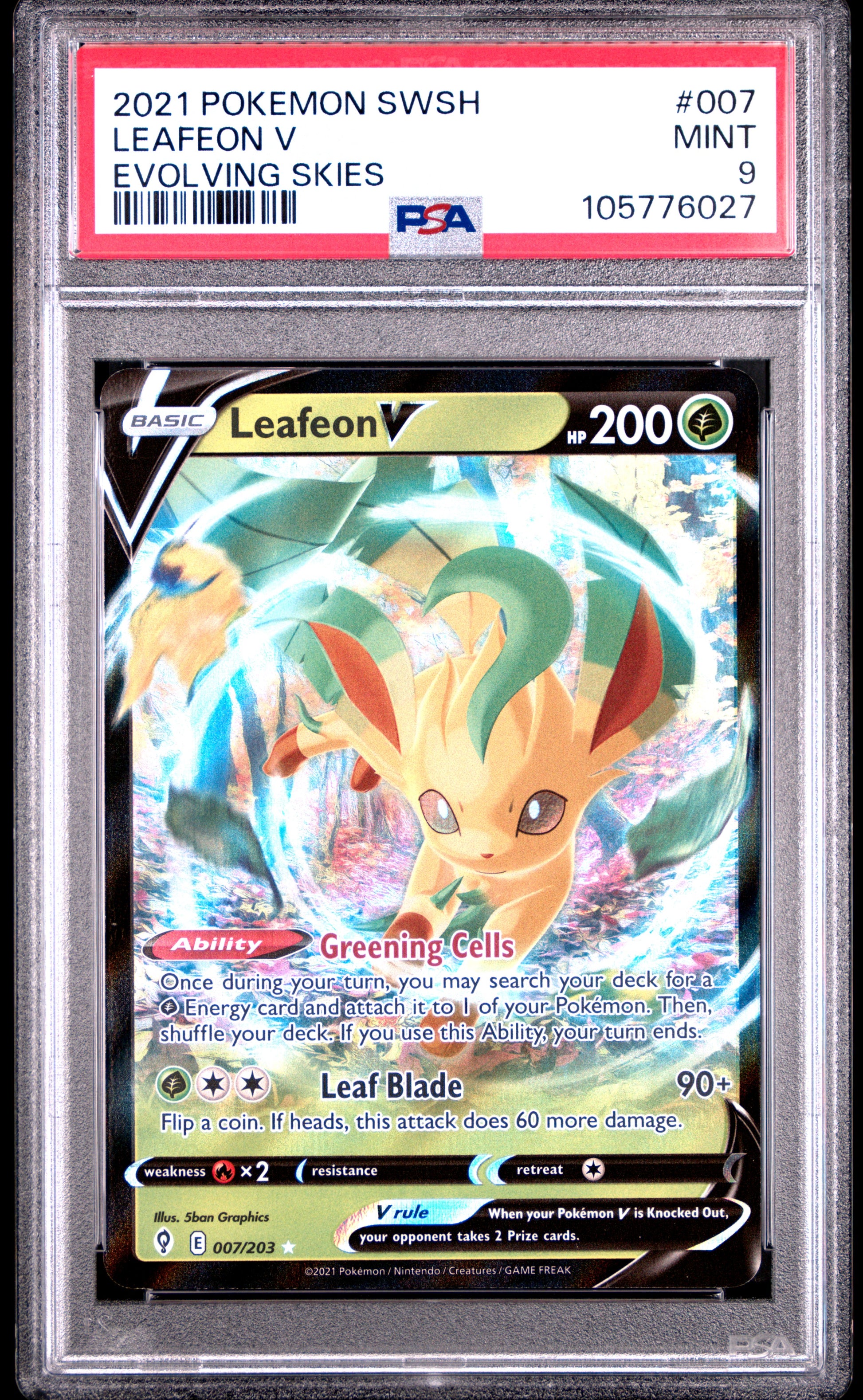 LEAFEON V 7/203 Common POKEMON SWORD & SHIELD EVOLVING SKIES EVOLVING SKIES PSA9 MINT 9 PSA population 229 <a href=https://www.psacard.com/cert/105776027/psa>https://www.psacard.com/cert/105776027/psa</a>