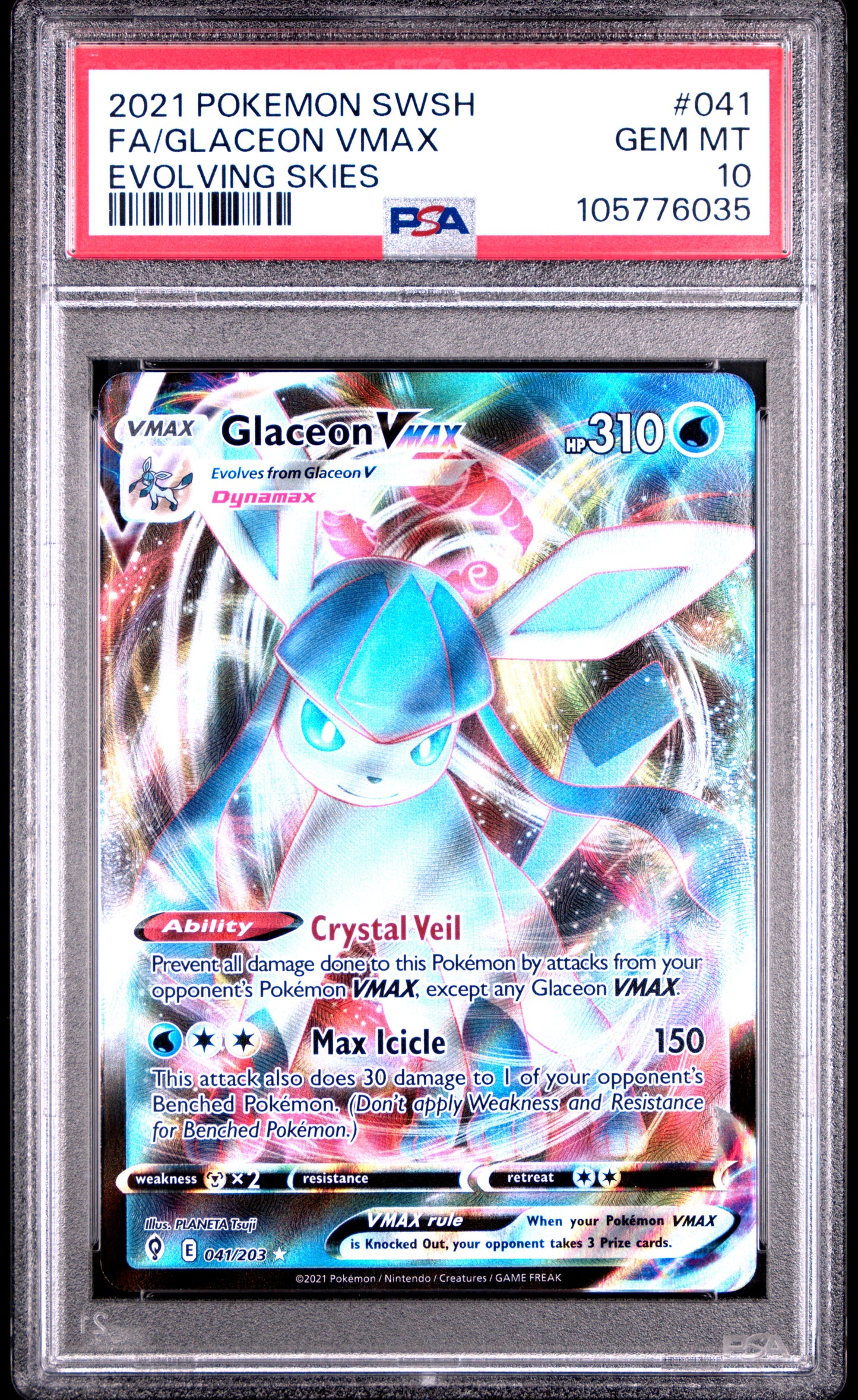 FA/GLACEON VMAX 41/203 Common POKEMON SWORD & SHIELD EVOLVING SKIES EVOLVING SKIES PSA10 GEM MT 10 PSA population 1081 <a href=https://www.psacard.com/cert/105776035/psa>https://www.psacard.com/cert/105776035/psa</a>