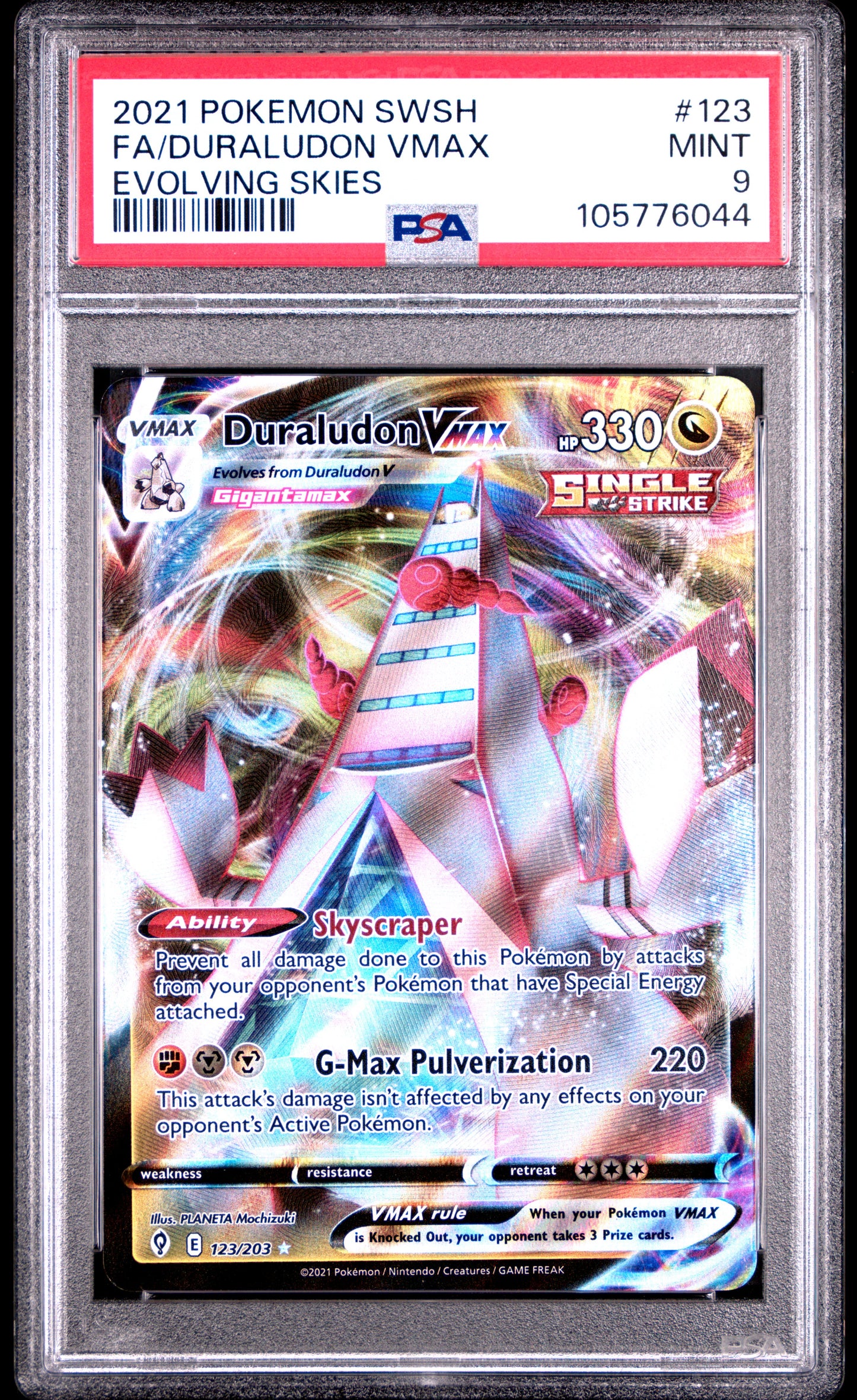 FA/DURALUDON VMAX 123/203 Common POKEMON SWORD & SHIELD EVOLVING SKIES EVOLVING SKIES PSA9 MINT 9 PSA population 84 <a href=https://www.psacard.com/cert/105776044/psa>https://www.psacard.com/cert/105776044/psa</a>