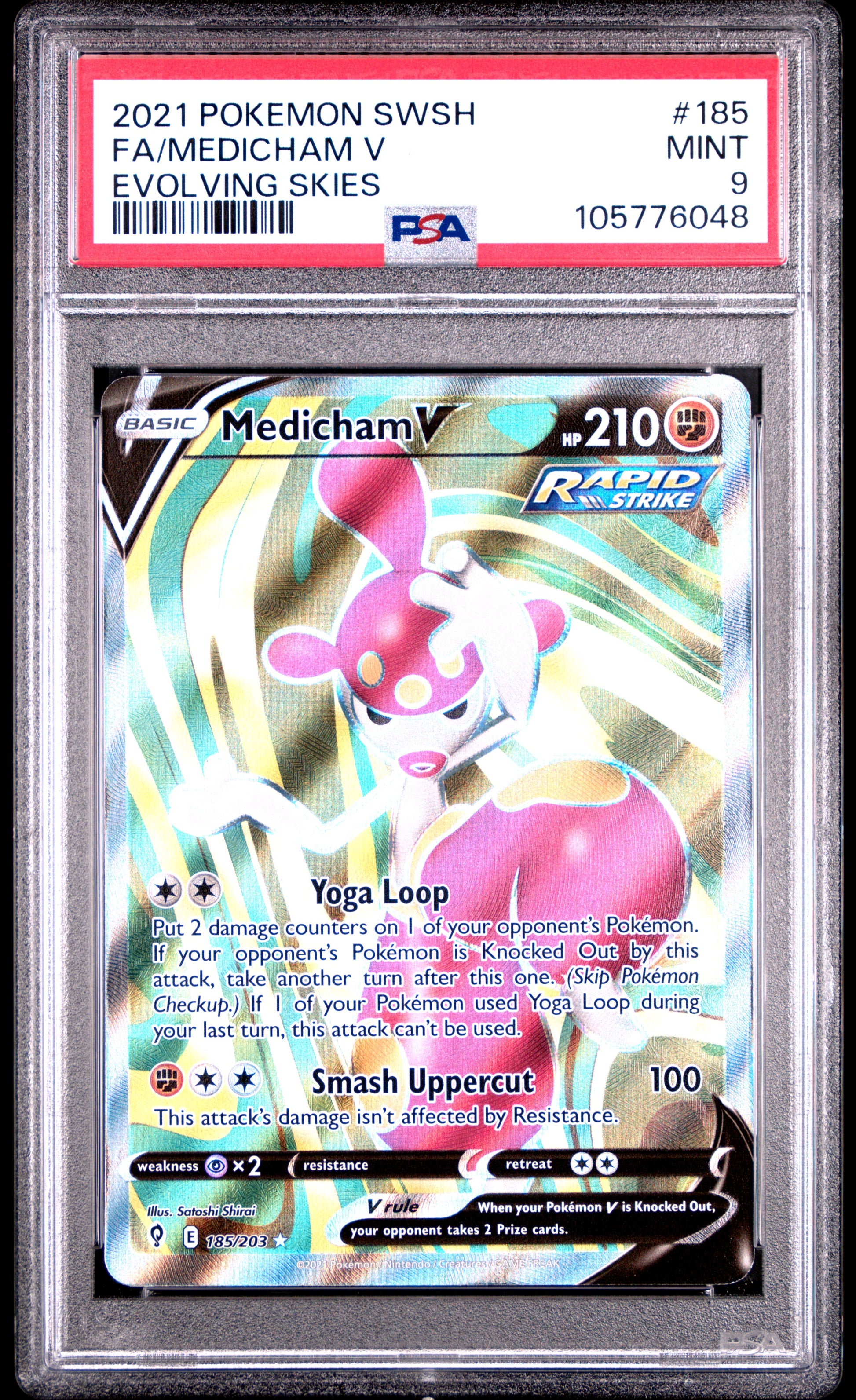 FA/MEDICHAM V 185/203 Common POKEMON SWORD & SHIELD EVOLVING SKIES EVOLVING SKIES PSA9 MINT 9 PSA population 35 <a href=https://www.psacard.com/cert/105776048/psa>https://www.psacard.com/cert/105776048/psa</a>