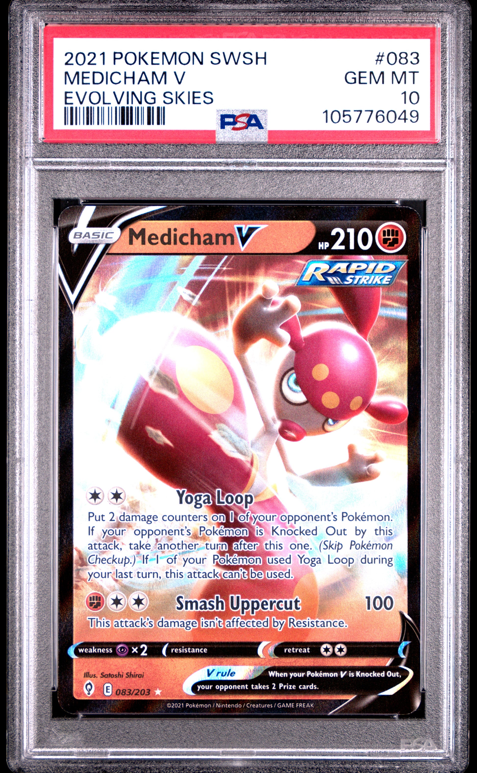 MEDICHAM V 83/203 Common POKEMON SWORD & SHIELD EVOLVING SKIES EVOLVING SKIES PSA10 GEM MT 10 PSA population 25 <a href=https://www.psacard.com/cert/105776049/psa>https://www.psacard.com/cert/105776049/psa</a>