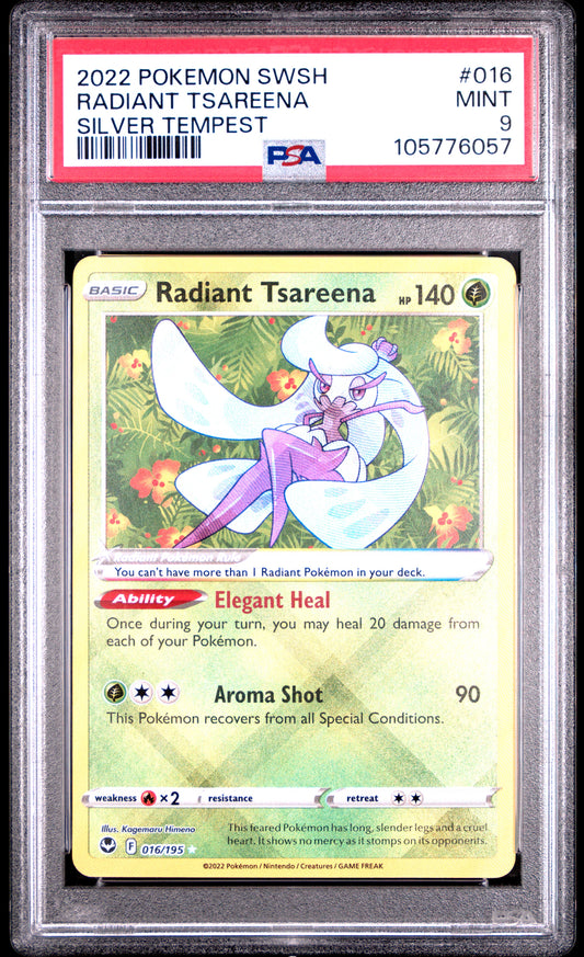 RADIANT TSAREENA 16/195 Common POKEMON SWORD & SHIELD SILVER TEMPEST SILVER TEMPEST PSA9 MINT 9 PSA population 341 <a href=https://www.psacard.com/cert/105776057/psa>https://www.psacard.com/cert/105776057/psa</a>