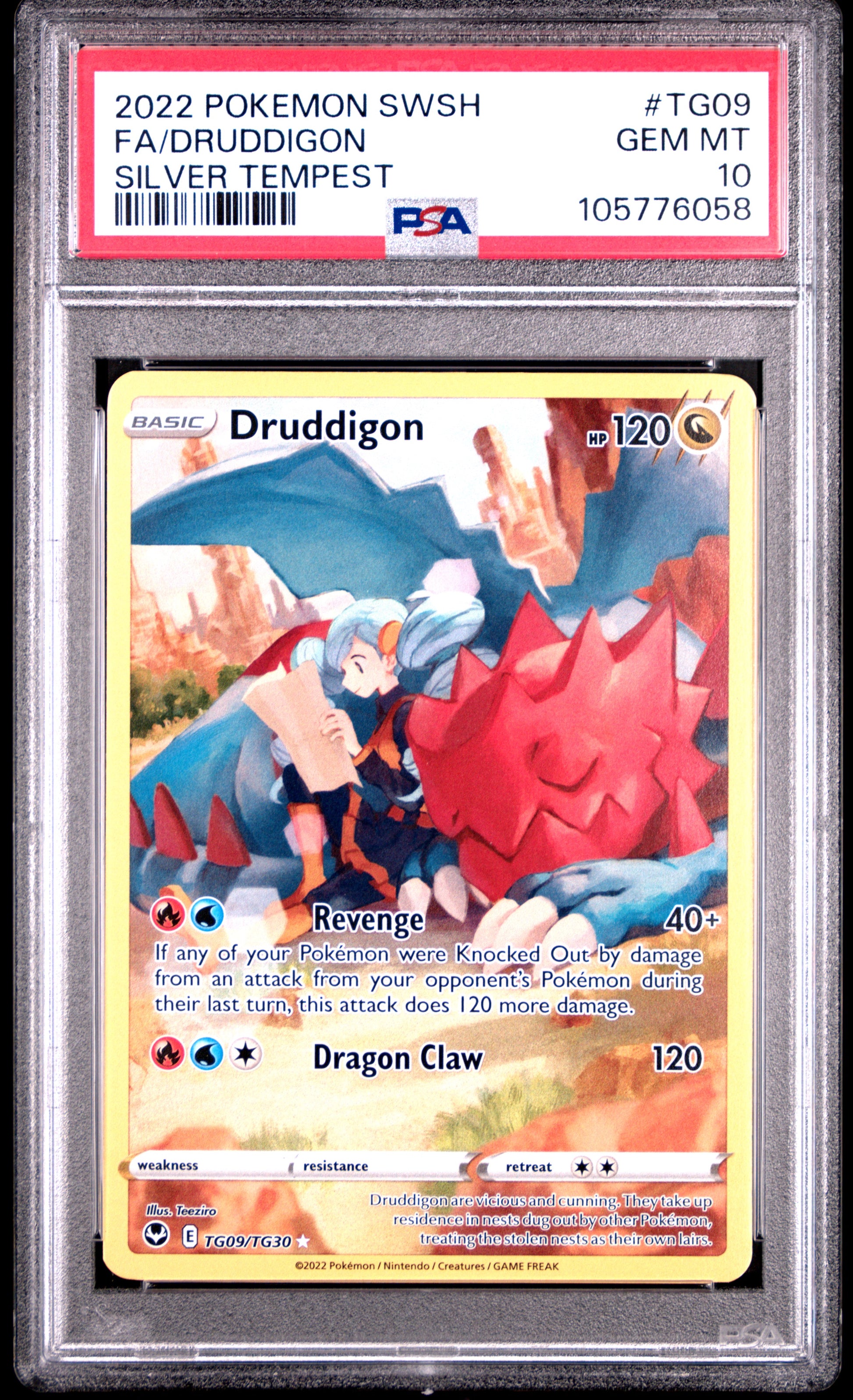 FA/DRUDDIGON TG09/TG30 Common POKEMON SWORD & SHIELD SILVER TEMPEST SILVER TEMPEST PSA10 GEM MT 10 PSA population 292 <a href=https://www.psacard.com/cert/105776058/psa>https://www.psacard.com/cert/105776058/psa</a>