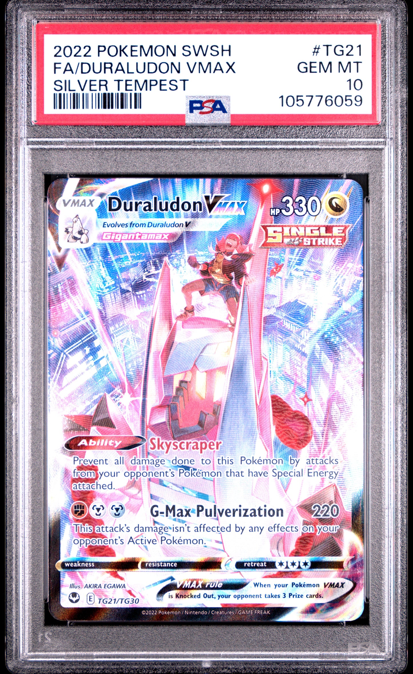 FA/DURALUDON VMAX TG21/TG30 Common POKEMON SWORD & SHIELD SILVER TEMPEST SILVER TEMPEST PSA10 GEM MT 10 PSA population 791 <a href=https://www.psacard.com/cert/105776059/psa>https://www.psacard.com/cert/105776059/psa</a>