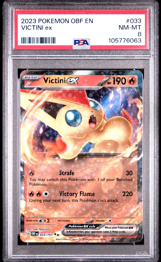 VICTINI EX 33/197 Common POKEMON OBF EN-OBSIDIAN FLAMES PSA8 NM-MT 8 PSA population 28 <a href=https://www.psacard.com/cert/105776063/psa>https://www.psacard.com/cert/105776063/psa</a>