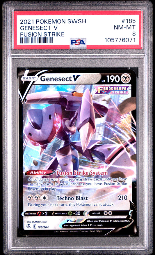 GENESECT V 185/264 [Holo]  POKEMON SWORD & SHIELD FUSION STRIKE FUSION STRIKE PSA8 NM-MT 8 PSA population 16 <a href=https://www.psacard.com/cert/105776071/psa>https://www.psacard.com/cert/105776071/psa</a>