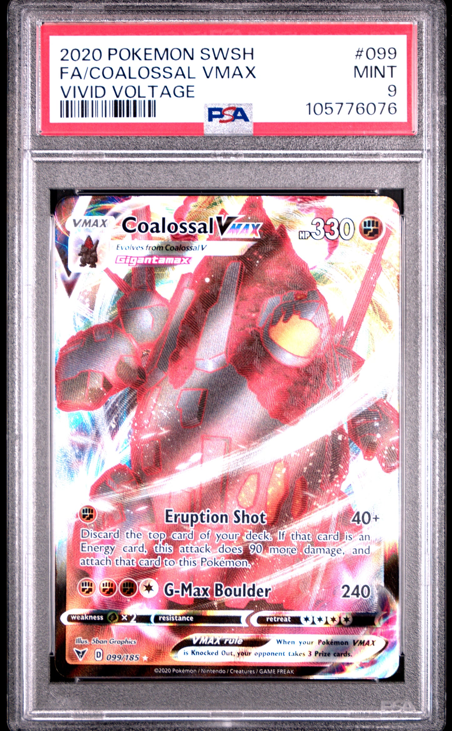 FA/COALOSSAL VMAX 99/185 Common POKEMON SWORD & SHIELD VIVID VOLTAGE VIVID VOLTAGE PSA9 MINT 9 PSA population 345 <a href=https://www.psacard.com/cert/105776076/psa>https://www.psacard.com/cert/105776076/psa</a>