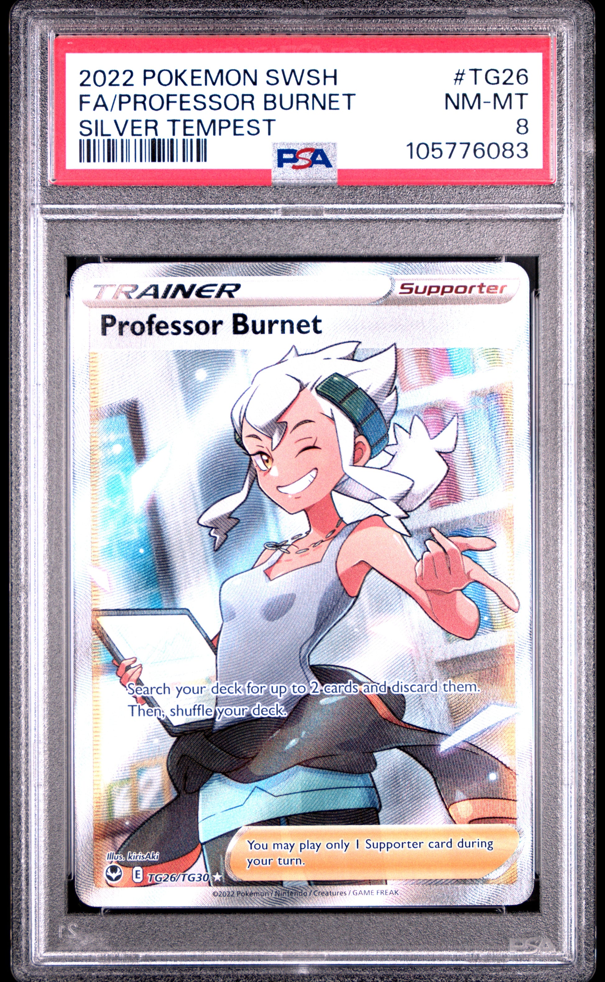 FA/PROFESSOR BURNET TG26/TG30 Common POKEMON SWORD & SHIELD SILVER TEMPEST SILVER TEMPEST PSA8 NM-MT 8 PSA population 74 <a href=https://www.psacard.com/cert/105776083/psa>https://www.psacard.com/cert/105776083/psa</a>