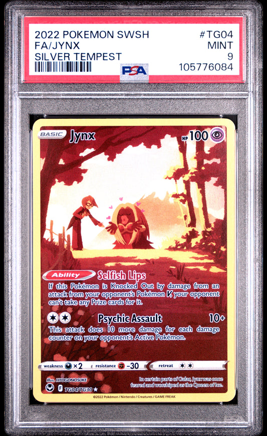 FA/JYNX TG04/TG30 Common POKEMON SWORD & SHIELD SILVER TEMPEST SILVER TEMPEST PSA9 MINT 9 PSA population 420 <a href=https://www.psacard.com/cert/105776084/psa>https://www.psacard.com/cert/105776084/psa</a>
