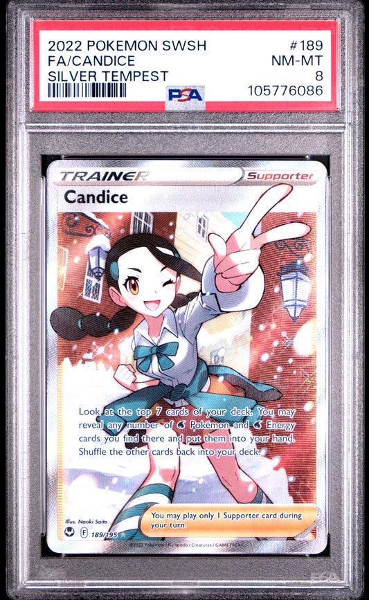 FA/CANDICE 189/195 Common POKEMON SWORD & SHIELD SILVER TEMPEST SILVER TEMPEST PSA8 NM-MT 8 PSA population 203 <a href=https://www.psacard.com/cert/105776086/psa>https://www.psacard.com/cert/105776086/psa</a>