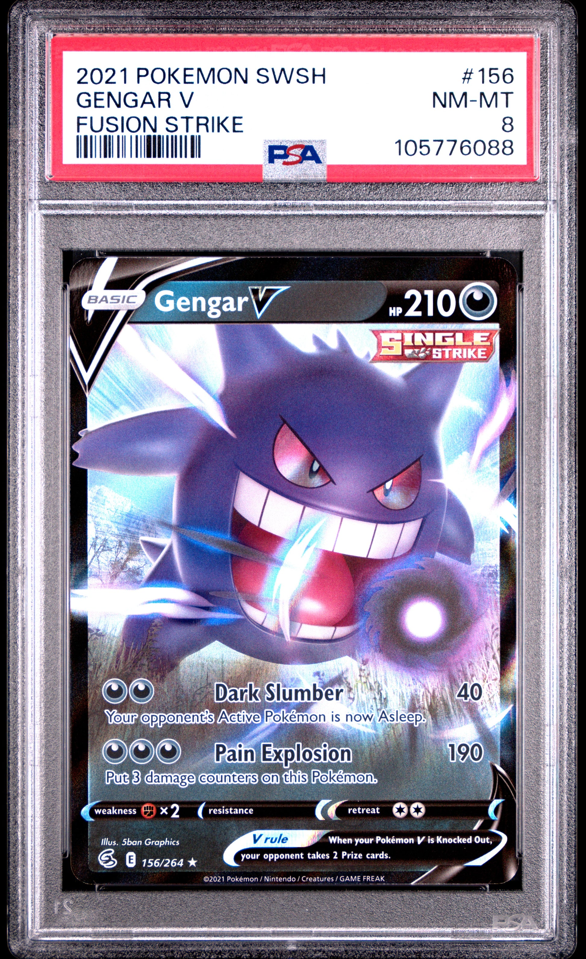 GENGAR V 156/264 Common POKEMON SWORD & SHIELD FUSION STRIKE FUSION STRIKE PSA8 NM-MT 8 PSA population 156 <a href=https://www.psacard.com/cert/105776088/psa>https://www.psacard.com/cert/105776088/psa</a>