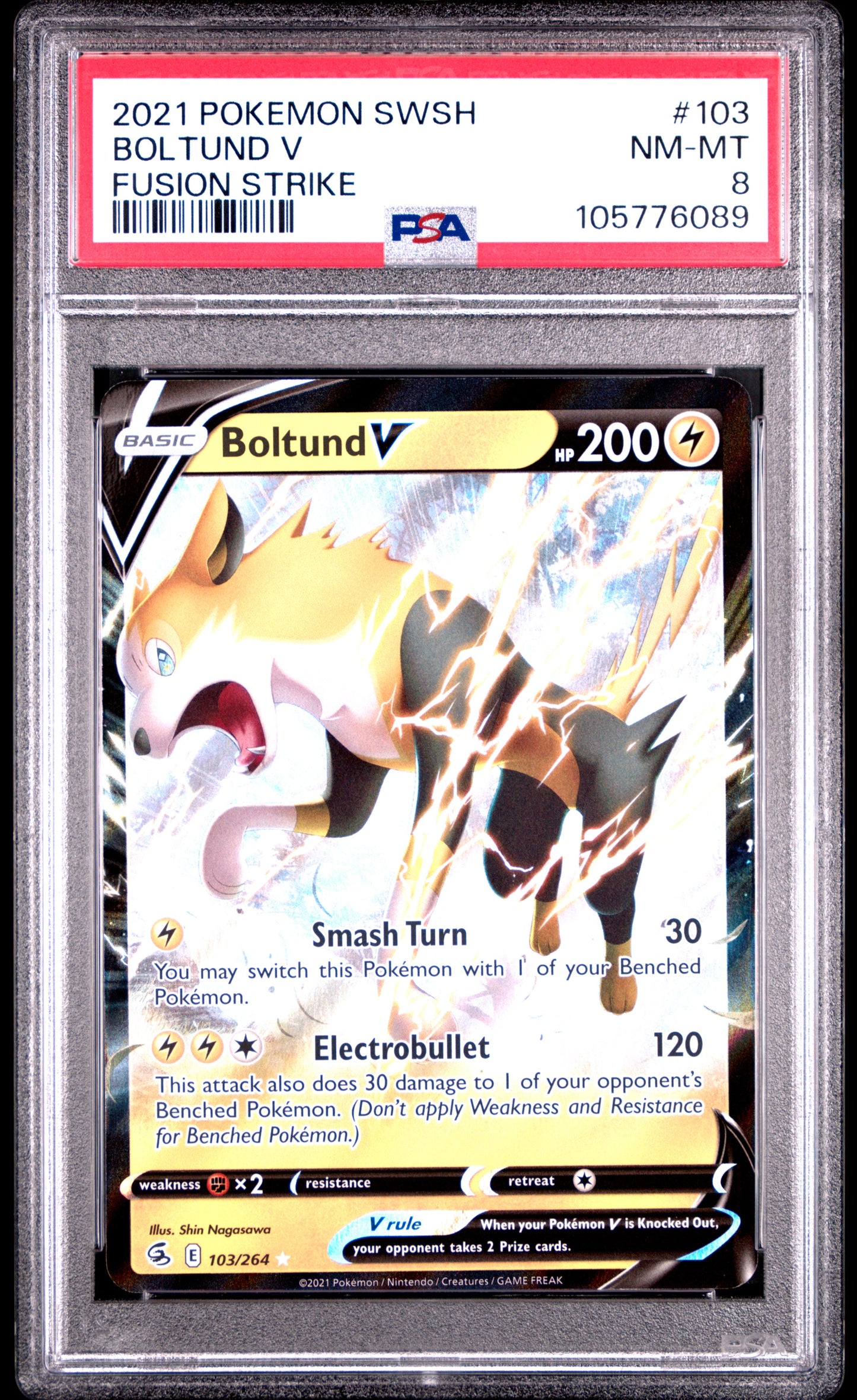BOLTUND V 103/264 Common POKEMON SWORD & SHIELD FUSION STRIKE FUSION STRIKE PSA8 NM-MT 8 PSA population 14 <a href=https://www.psacard.com/cert/105776089/psa>https://www.psacard.com/cert/105776089/psa</a>