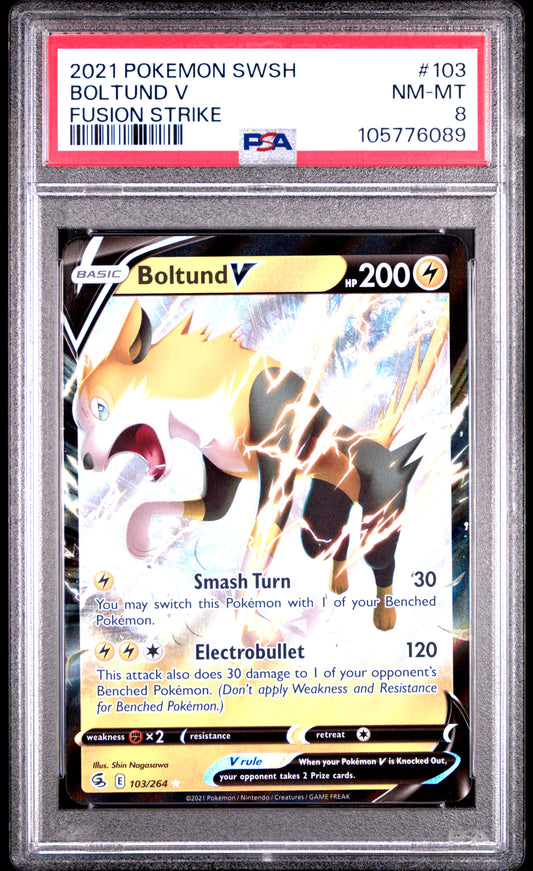 BOLTUND V 103/264 Common POKEMON SWORD & SHIELD FUSION STRIKE FUSION STRIKE PSA8 NM-MT 8 PSA population 14 <a href=https://www.psacard.com/cert/105776089/psa>https://www.psacard.com/cert/105776089/psa</a>