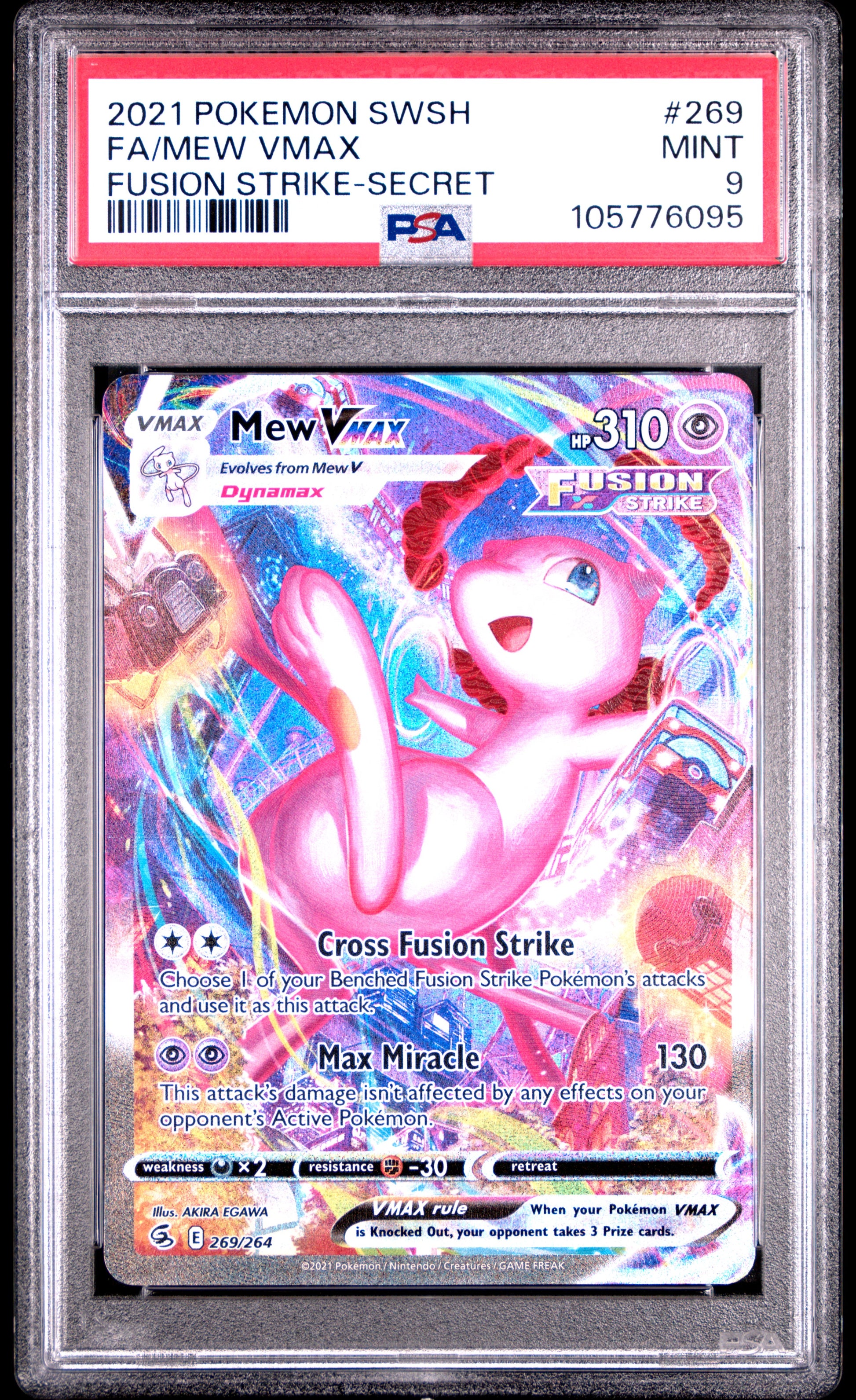 FA/MEW VMAX 269/264 Common POKEMON SWORD & SHIELD FUSION STRIKE FUSION STRIKE-SECRET PSA9 MINT 9 PSA population 2726 <a href=https://www.psacard.com/cert/105776095/psa>https://www.psacard.com/cert/105776095/psa</a>