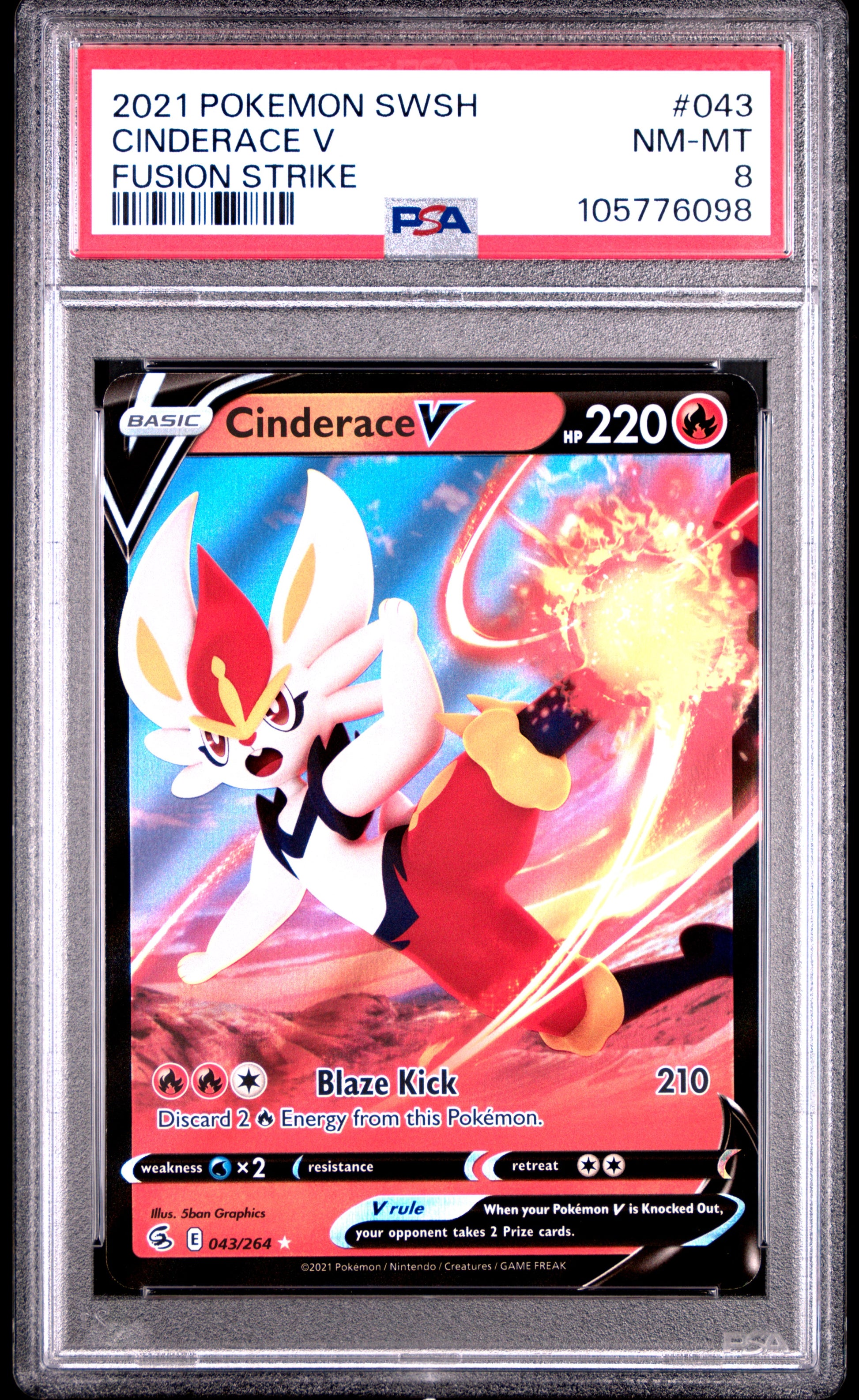 CINDERACE V 43/264 Common POKEMON SWORD & SHIELD FUSION STRIKE FUSION STRIKE PSA8 NM-MT 8 PSA population 14 <a href=https://www.psacard.com/cert/105776098/psa>https://www.psacard.com/cert/105776098/psa</a>