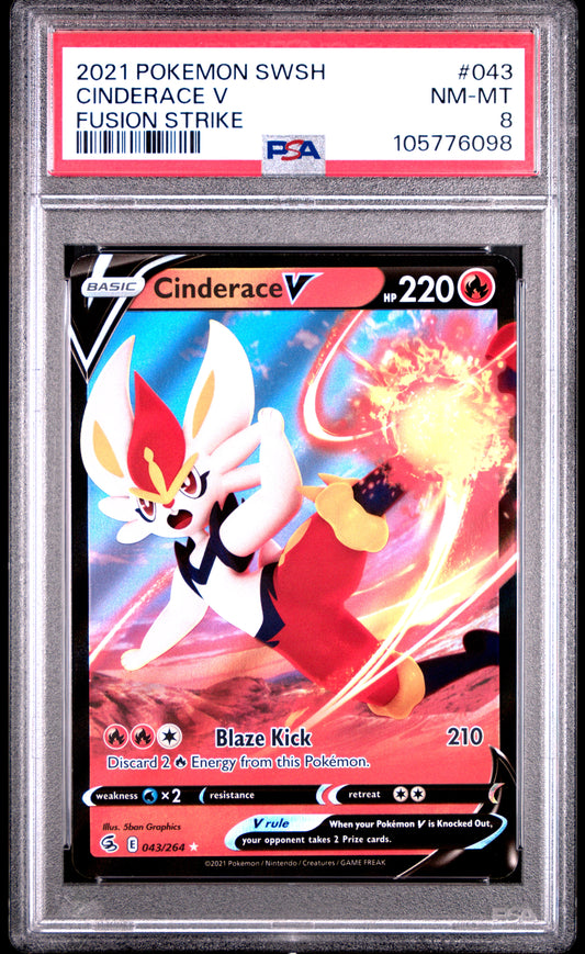 CINDERACE V 43/264 Common POKEMON SWORD & SHIELD FUSION STRIKE FUSION STRIKE PSA8 NM-MT 8 PSA population 14 <a href=https://www.psacard.com/cert/105776098/psa>https://www.psacard.com/cert/105776098/psa</a>