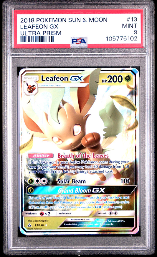 LEAFEON GX 13/156 Common POKEMON SUN & MOON ULTRA PRISM ULTRA PRISM PSA9 MINT 9 PSA population 164 <a href=https://www.psacard.com/cert/105776102/psa>https://www.psacard.com/cert/105776102/psa</a>