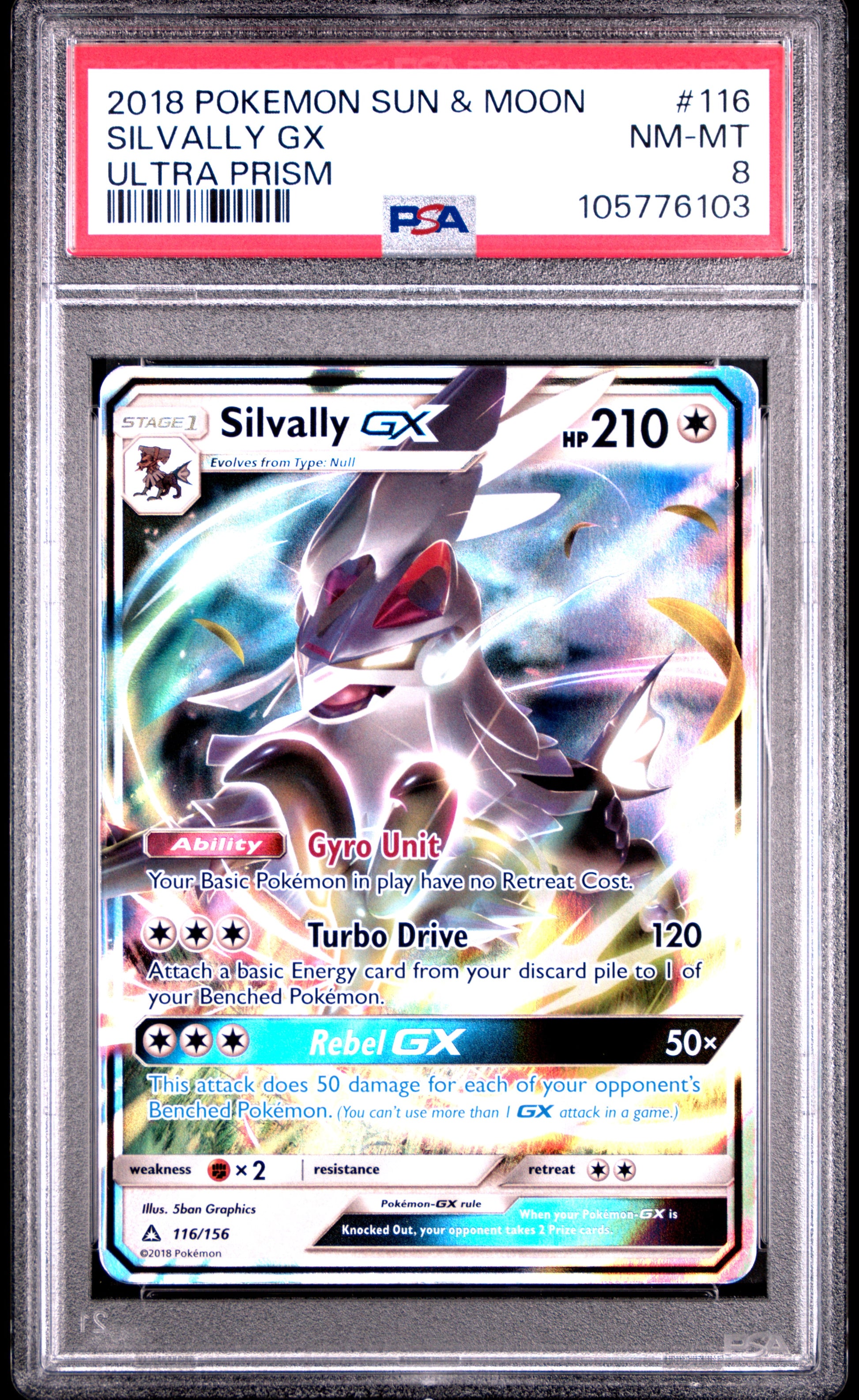 SILVALLY GX 116/156 Common POKEMON SUN & MOON ULTRA PRISM ULTRA PRISM PSA8 NM-MT 8 PSA population 14 <a href=https://www.psacard.com/cert/105776103/psa>https://www.psacard.com/cert/105776103/psa</a>