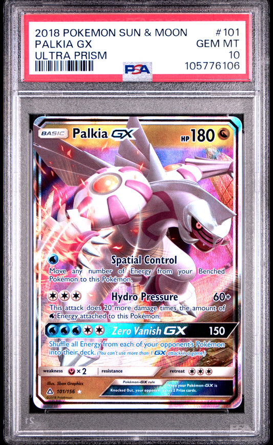 PALKIA GX 101/156 Common POKEMON SUN & MOON ULTRA PRISM ULTRA PRISM PSA10 GEM MT 10 PSA population 146 <a href=https://www.psacard.com/cert/105776106/psa>https://www.psacard.com/cert/105776106/psa</a>