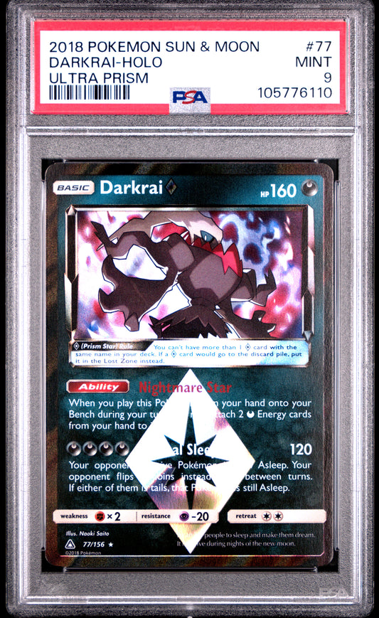 DARKRAI-HOLO 77/156 Common POKEMON SUN & MOON ULTRA PRISM ULTRA PRISM PSA9 MINT 9 PSA population 169 <a href=https://www.psacard.com/cert/105776110/psa>https://www.psacard.com/cert/105776110/psa</a>