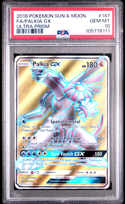 FA/PALKIA GX 147/156 Common POKEMON SUN & MOON ULTRA PRISM ULTRA PRISM PSA10 GEM MT 10 PSA population 114 <a href=https://www.psacard.com/cert/105776111/psa>https://www.psacard.com/cert/105776111/psa</a>