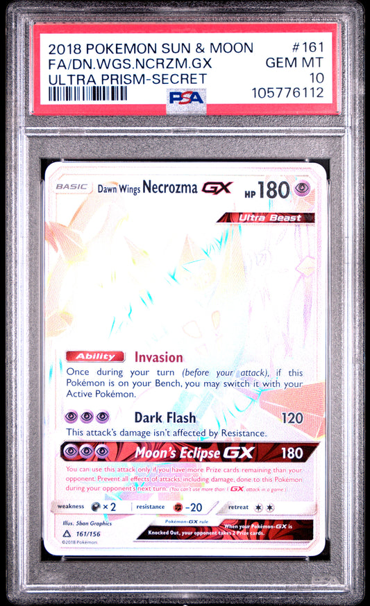 FA/DN.WGS.NCRZM.GX 161/156 Common POKEMON SUN & MOON ULTRA PRISM ULTRA PRISM-SECRET PSA10 GEM MT 10 PSA population 123 <a href=https://www.psacard.com/cert/105776112/psa>https://www.psacard.com/cert/105776112/psa</a>