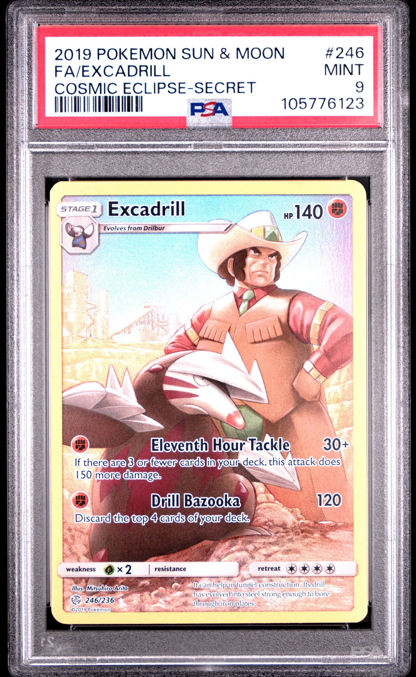 FA/EXCADRILL 246/236 Common POKEMON SUN & MOON COSMIC ECLIPSE COSMIC ECLIPSE-SECRET PSA9 MINT 9 PSA population 557 <a href=https://www.psacard.com/cert/105776123/psa>https://www.psacard.com/cert/105776123/psa</a>