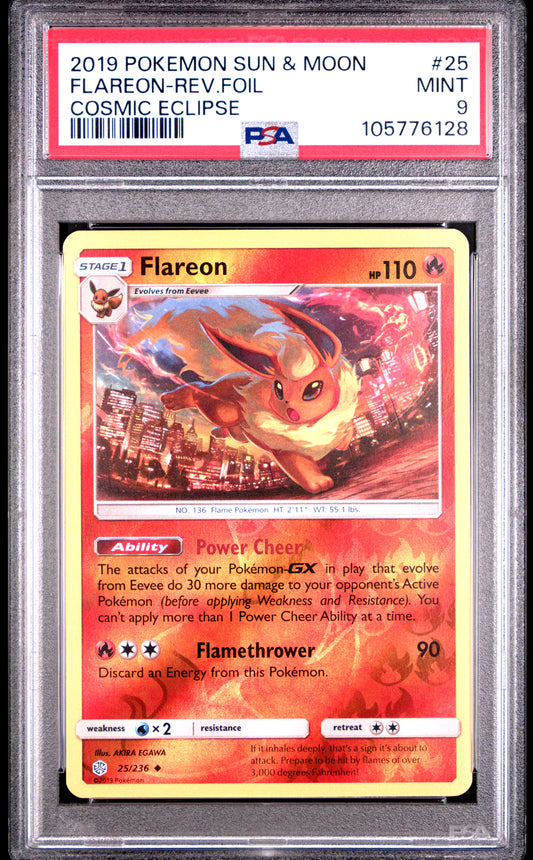 FLAREON-REV.FOIL 25/236 [Reverse Holo] POKEMON SUN & MOON COSMIC ECLIPSE COSMIC ECLIPSE PSA9 MINT 9 PSA population 18 <a href=https://www.psacard.com/cert/105776128/psa>https://www.psacard.com/cert/105776128/psa</a>