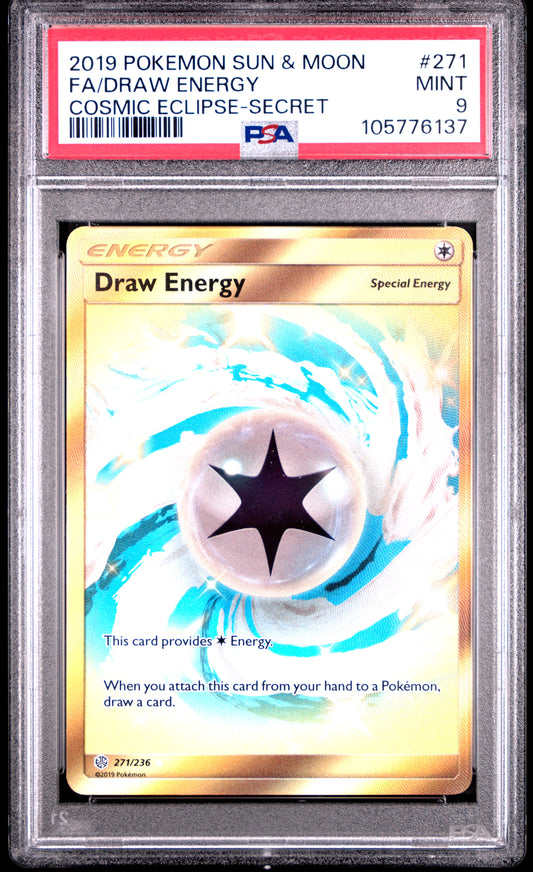 FA/DRAW ENERGY 271/236 Common POKEMON SUN & MOON COSMIC ECLIPSE COSMIC ECLIPSE-SECRET PSA9 MINT 9 PSA population 62 <a href=https://www.psacard.com/cert/105776137/psa>https://www.psacard.com/cert/105776137/psa</a>