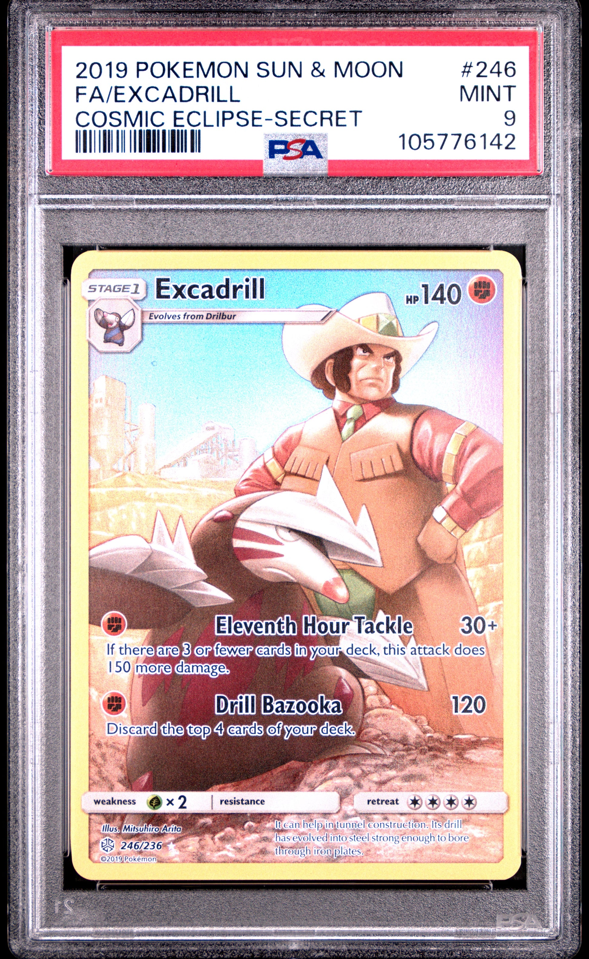 FA/EXCADRILL 246/236 Common POKEMON SUN & MOON COSMIC ECLIPSE COSMIC ECLIPSE-SECRET PSA9 MINT 9 PSA population 557 <a href=https://www.psacard.com/cert/105776142/psa>https://www.psacard.com/cert/105776142/psa</a>