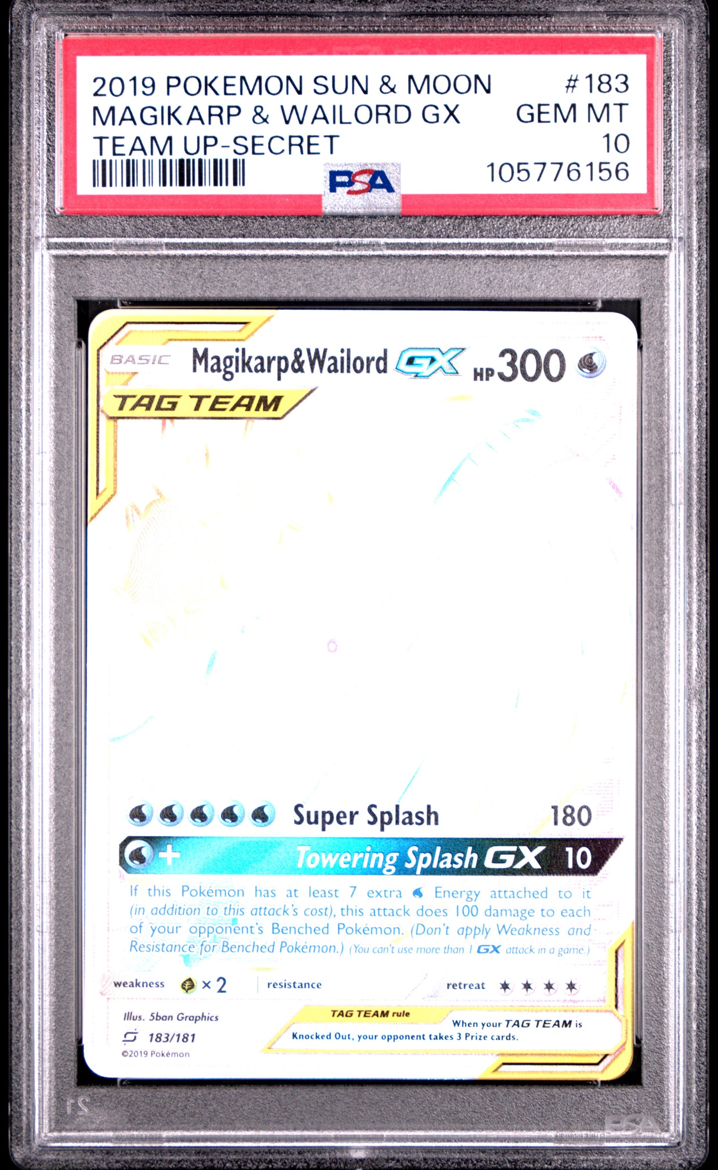 MAGIKARP & WAILORD GX 183/181 Common POKEMON SUN & MOON TEAM UP TEAM UP-SECRET PSA10 GEM MT 10 PSA population 468 <a href=https://www.psacard.com/cert/105776156/psa>https://www.psacard.com/cert/105776156/psa</a>
