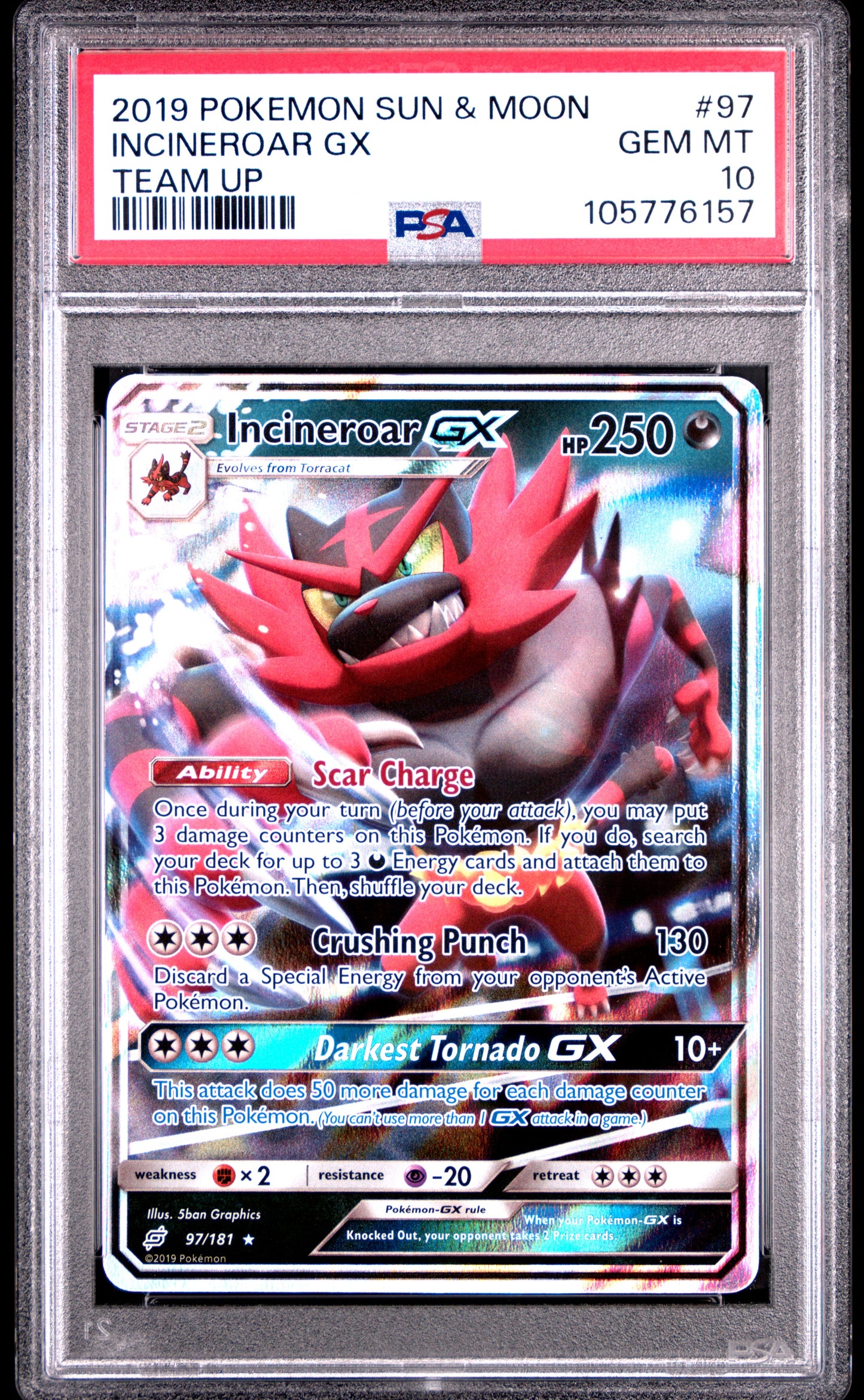 INCINEROAR GX 97/181 Common POKEMON SUN & MOON TEAM UP TEAM UP PSA10 GEM MT 10 PSA population 0 <a href=https://www.psacard.com/cert/105776157/psa>https://www.psacard.com/cert/105776157/psa</a>