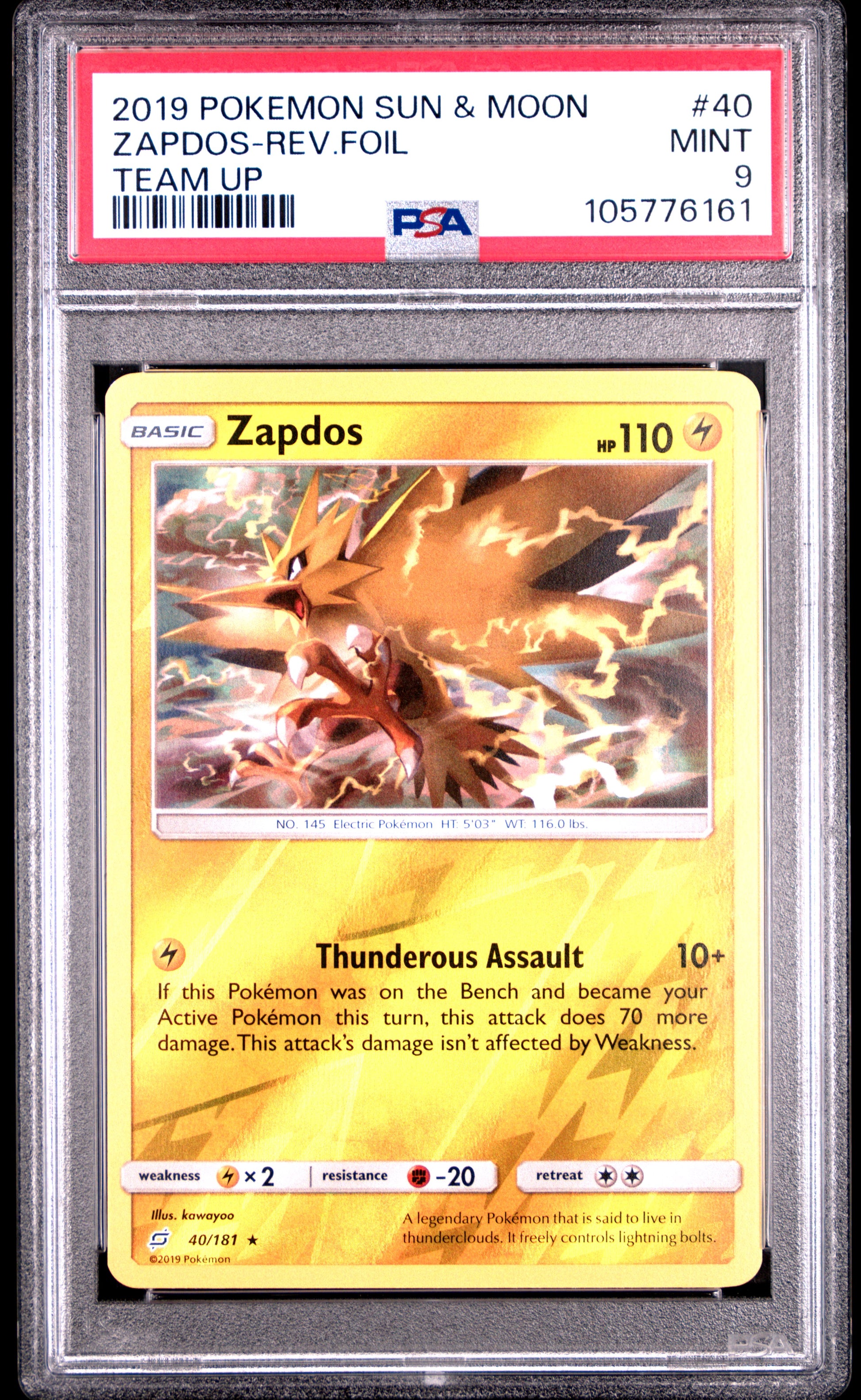 ZAPDOS-REV.FOIL 40/181 [Reverse Holo]  POKEMON SUN & MOON TEAM UP TEAM UP PSA9 MINT 9 PSA population 13 <a href=https://www.psacard.com/cert/105776161/psa>https://www.psacard.com/cert/105776161/psa</a>