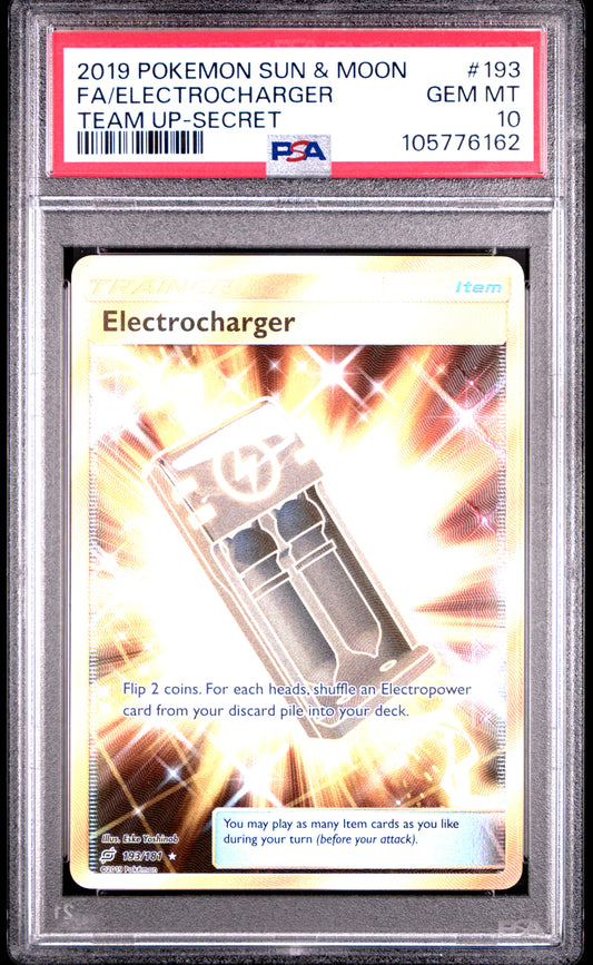 FA/ELECTROCHARGER 193/181 Common POKEMON SUN & MOON TEAM UP TEAM UP-SECRET PSA10 GEM MT 10 PSA population 70 <a href=https://www.psacard.com/cert/105776162/psa>https://www.psacard.com/cert/105776162/psa</a>