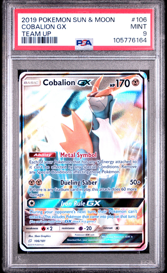 COBALION GX 106/181 Common POKEMON SUN & MOON TEAM UP TEAM UP PSA9 MINT 9 PSA population 47 <a href=https://www.psacard.com/cert/105776164/psa>https://www.psacard.com/cert/105776164/psa</a>