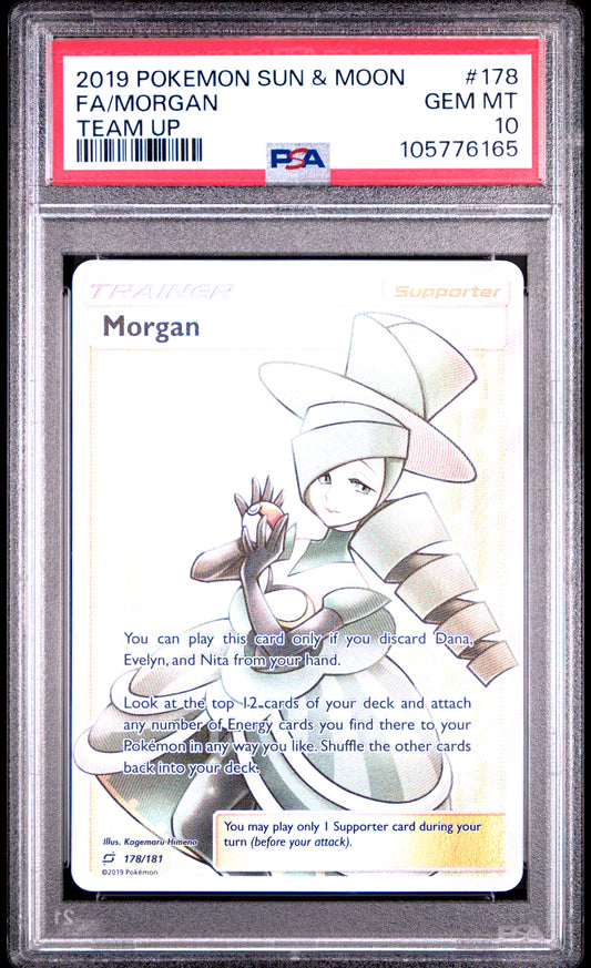 FA/MORGAN 178/181 Common POKEMON SUN & MOON TEAM UP TEAM UP PSA10 GEM MT 10 PSA population 297 <a href=https://www.psacard.com/cert/105776165/psa>https://www.psacard.com/cert/105776165/psa</a>