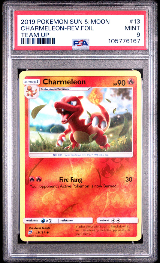 CHARMELEON-REV.FOIL 13/181 [Reverse Holo]  POKEMON SUN & MOON TEAM UP TEAM UP PSA9 MINT 9 PSA population 22 <a href=https://www.psacard.com/cert/105776167/psa>https://www.psacard.com/cert/105776167/psa</a>