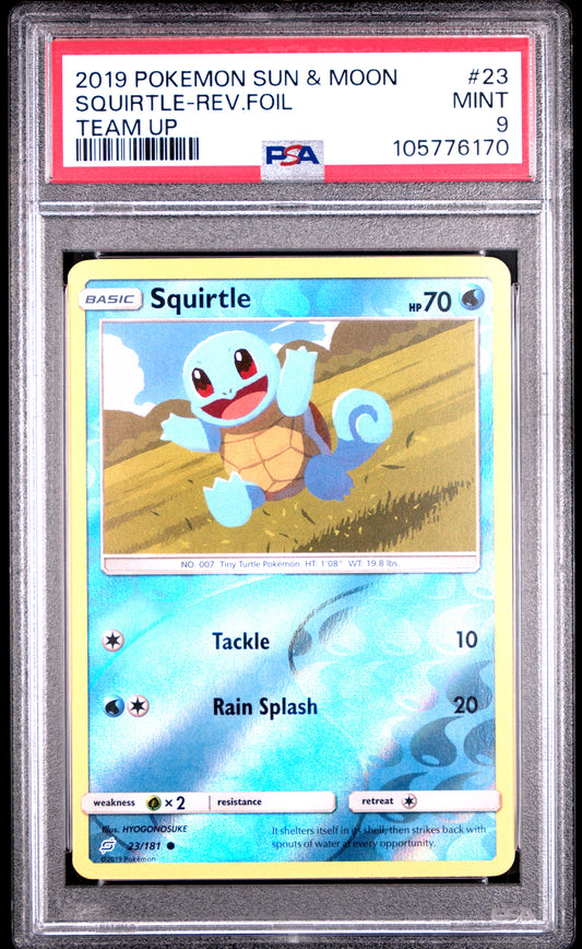 SQUIRTLE-REV.FOIL 23/181 [Reverse Holo]  POKEMON SUN & MOON TEAM UP TEAM UP PSA9 MINT 9 PSA population 16 <a href=https://www.psacard.com/cert/105776170/psa>https://www.psacard.com/cert/105776170/psa</a>