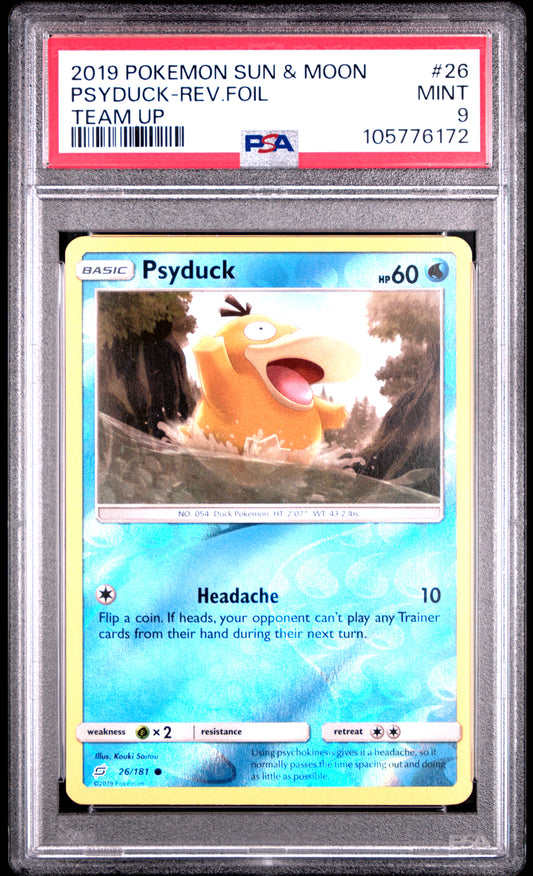 PSYDUCK-REV.FOIL 26/181 [Reverse Holo]  POKEMON SUN & MOON TEAM UP TEAM UP PSA9 MINT 9 PSA population 2 <a href=https://www.psacard.com/cert/105776172/psa>https://www.psacard.com/cert/105776172/psa</a>
