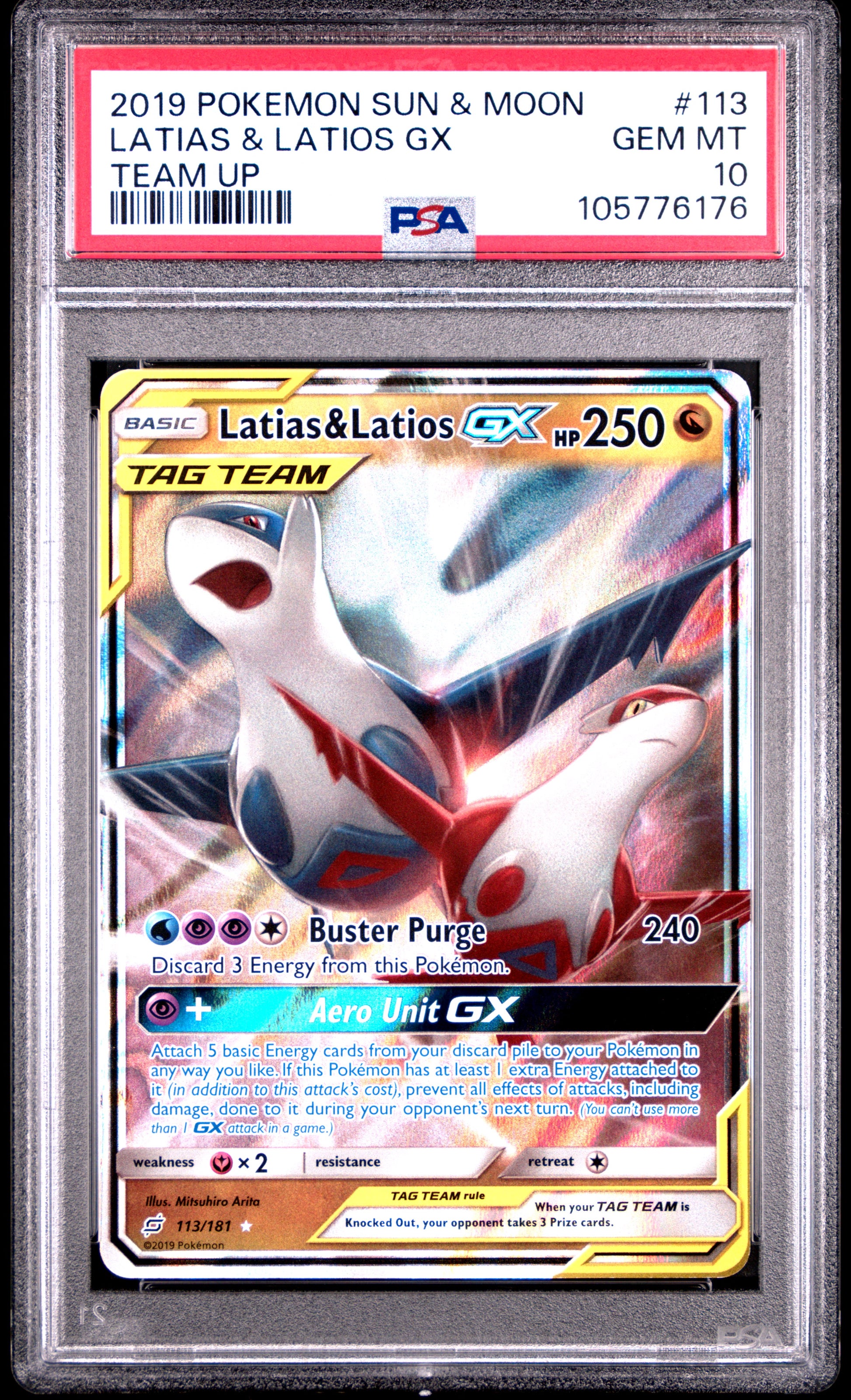 LATIAS & LATIOS GX 113/181 Common POKEMON SUN & MOON TEAM UP TEAM UP PSA10 GEM MT 10 PSA population 830 <a href=https://www.psacard.com/cert/105776176/psa>https://www.psacard.com/cert/105776176/psa</a>