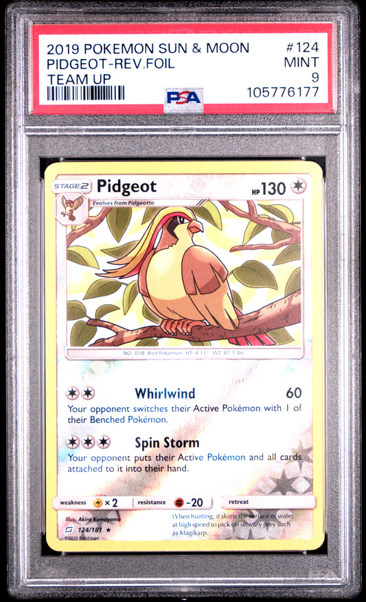 PIDGEOT-REV.FOIL 124/181 [Reverse Holo]  POKEMON SUN & MOON TEAM UP TEAM UP PSA9 MINT 9 PSA population 6 <a href=https://www.psacard.com/cert/105776177/psa>https://www.psacard.com/cert/105776177/psa</a>