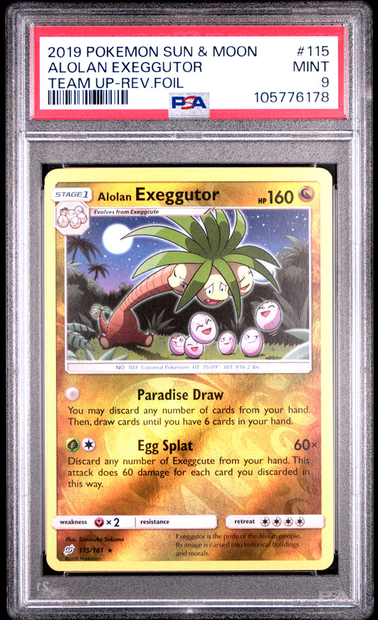 ALOLAN EXEGGUTOR 115/181 [Reverse Holo]  POKEMON SUN & MOON TEAM UP TEAM UP-REV.FOIL PSA9 MINT 9 PSA population 2 <a href=https://www.psacard.com/cert/105776178/psa>https://www.psacard.com/cert/105776178/psa</a>
