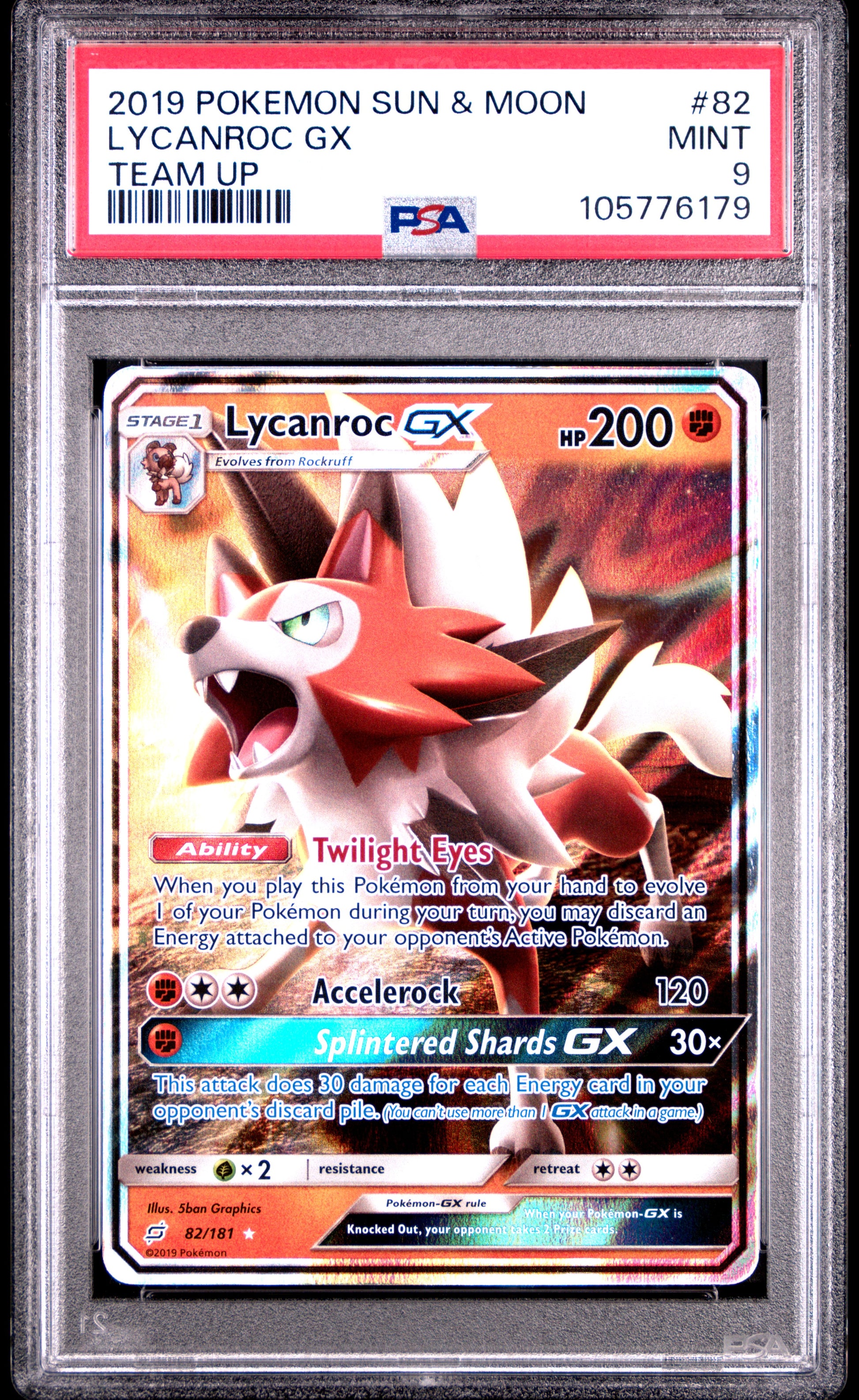 LYCANROC GX 82/181 Common POKEMON SUN & MOON TEAM UP TEAM UP PSA9 MINT 9 PSA population 35 <a href=https://www.psacard.com/cert/105776179/psa>https://www.psacard.com/cert/105776179/psa</a>