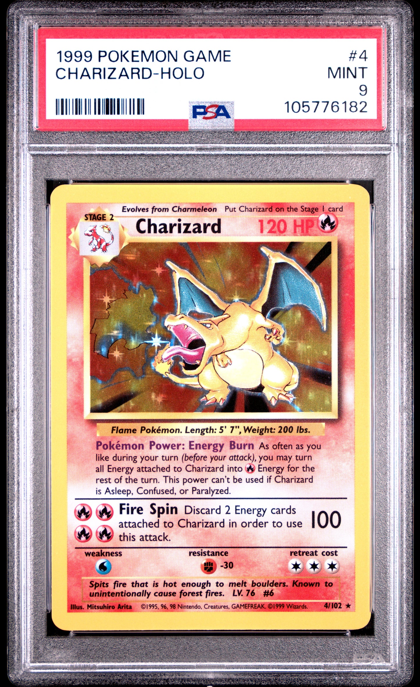CHARIZARD-HOLO 4/102 Unlimited POKEMON GAME PSA9 MINT 9 PSA population 8331 <a href=https://www.psacard.com/cert/105776182/psa>https://www.psacard.com/cert/105776182/psa</a>