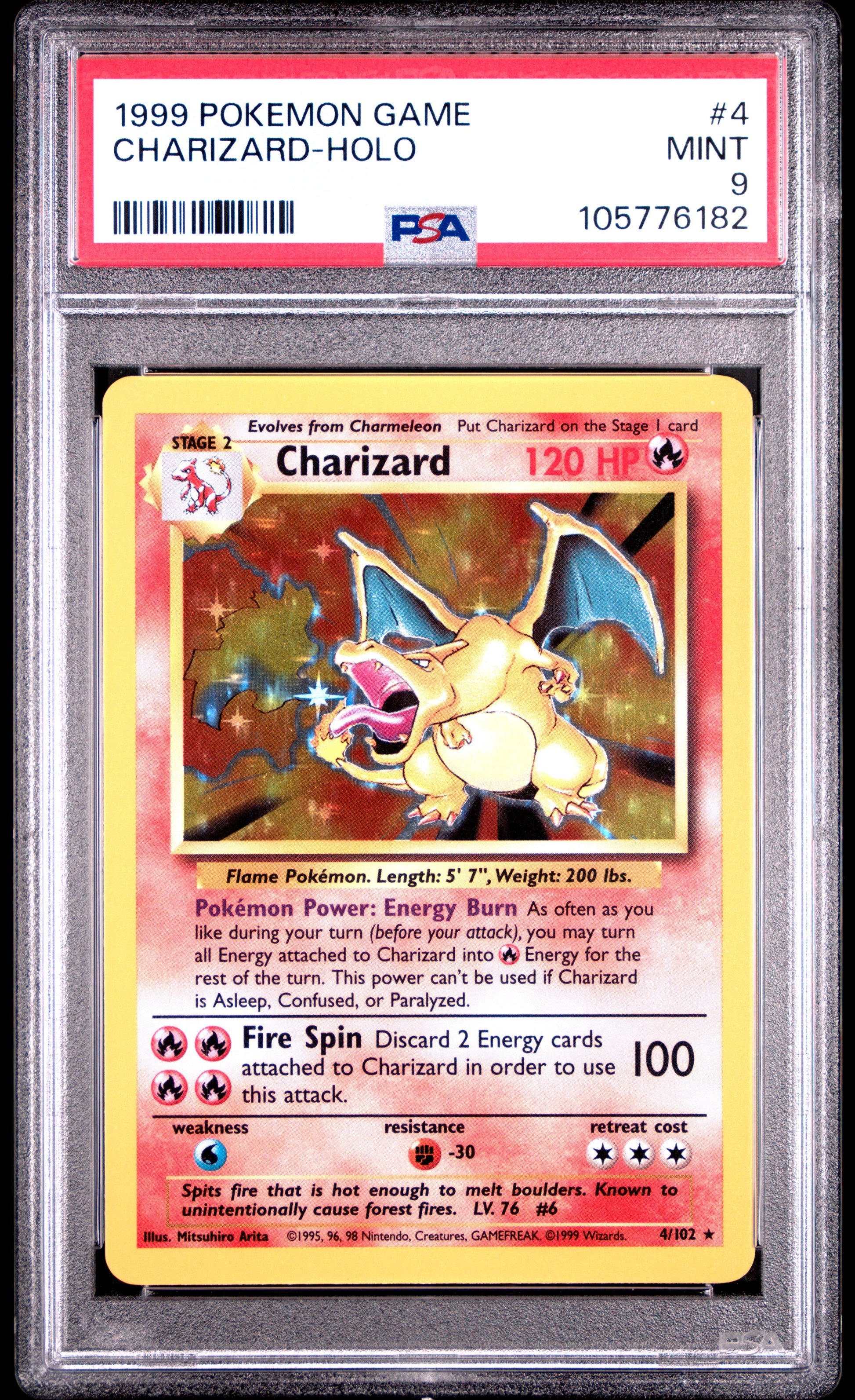 CHARIZARD-HOLO 4/102 Unlimited POKEMON GAME PSA9 MINT 9 PSA population 8331 <a href=https://www.psacard.com/cert/105776182/psa>https://www.psacard.com/cert/105776182/psa</a>