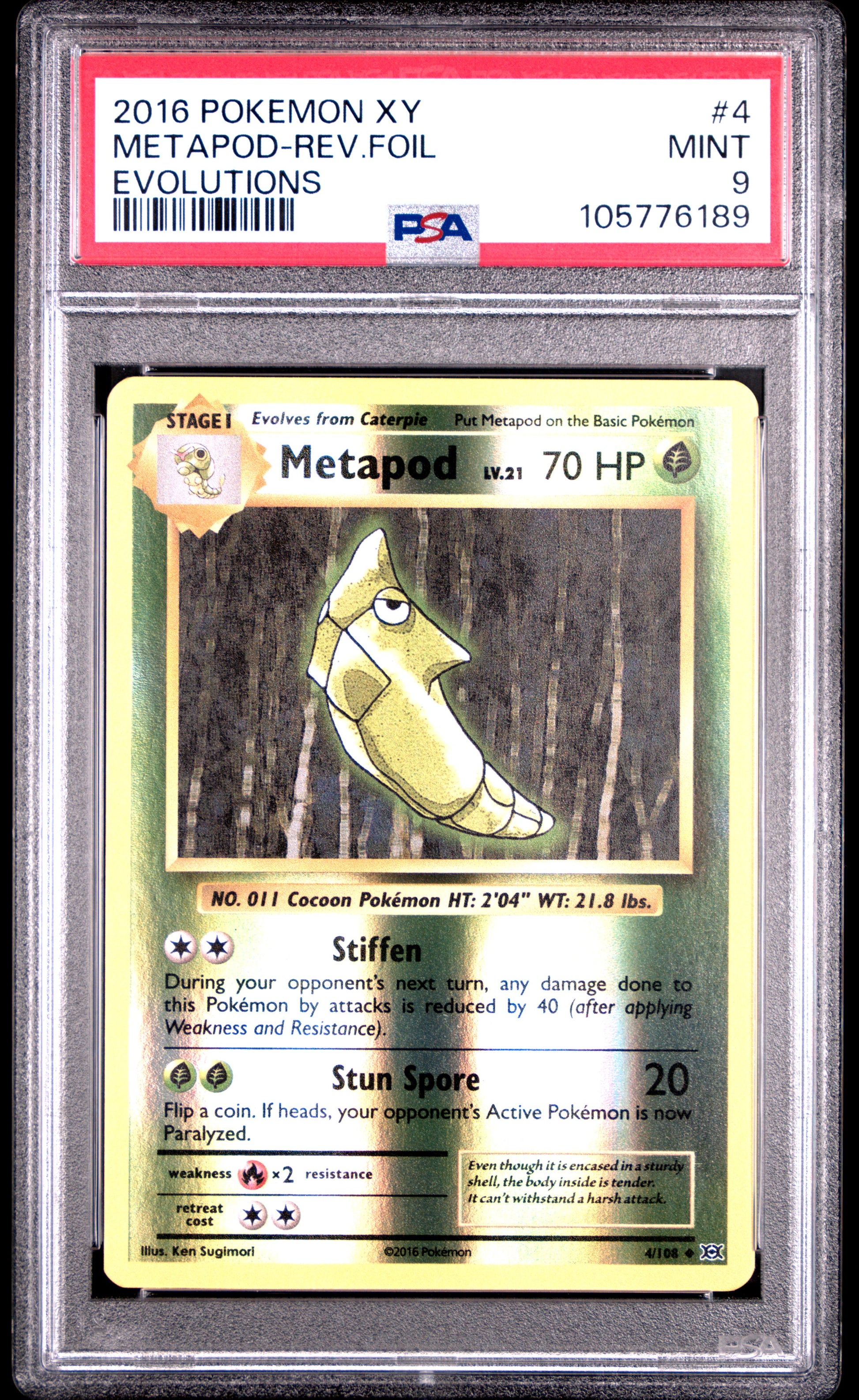 METAPOD-REV.FOIL 4/108 [Reverse Holo] POKEMON XY EVOLUTIONS EVOLUTIONS PSA9 MINT 9 PSA population 150 <a href=https://www.psacard.com/cert/105776189/psa>https://www.psacard.com/cert/105776189/psa</a>